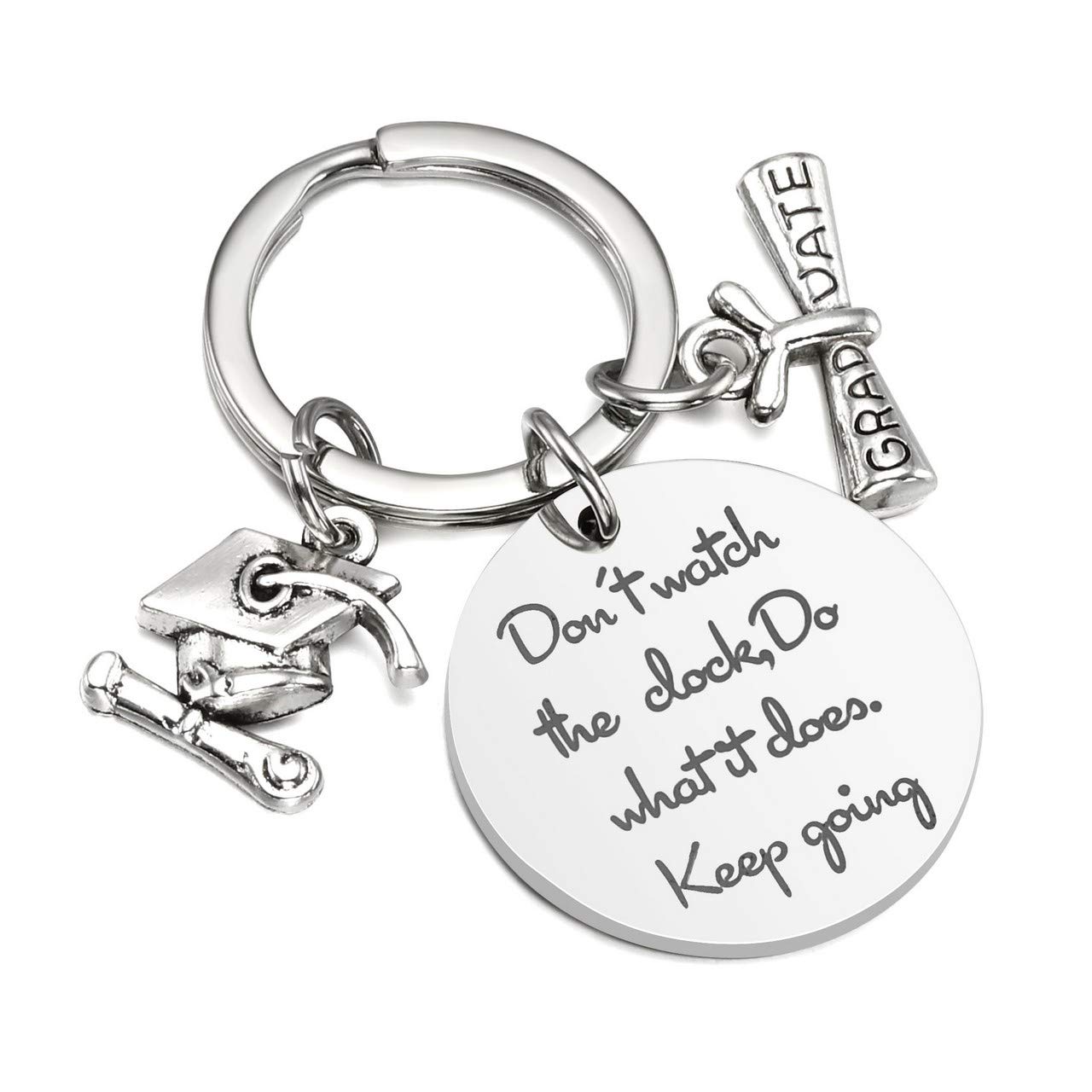 Personalized Custom College Graduation Keychain - Stainless Steel Inspirational Key Ring Gift for Graduates - 'Don't Watch The Clock Do What It Does Keep Going' - Perfect for Graduation Ceremonies, Commencement Gifts & Alumni Celebrations