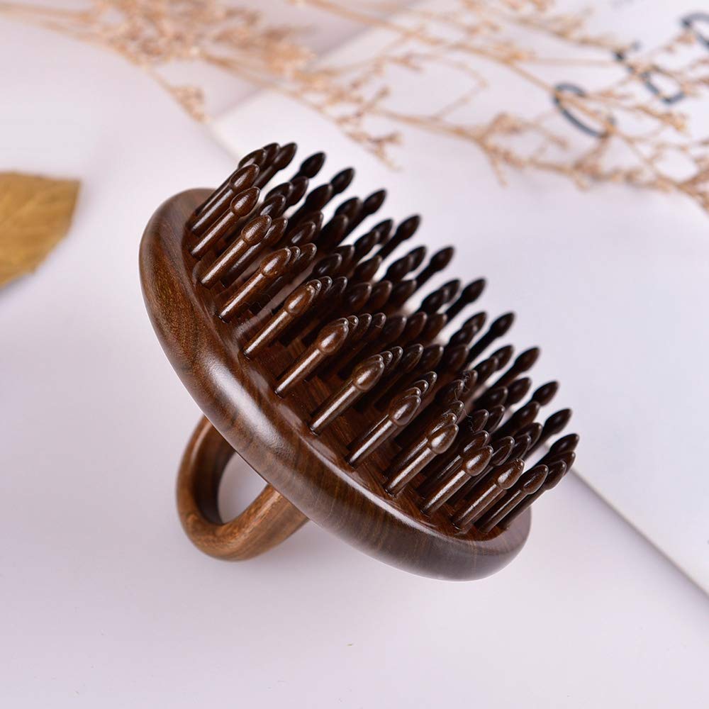 Premium Wooden Hair Comb for Women & Men - Round Shape with Inserted Teeth for Scalp Massage - Ideal for Daily Hair Care, Detangling & Relaxation at Home or Travel