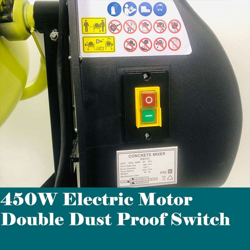 Forestwest 120L 450W Electric Cement Mixer - Portable Concrete Mixer for Construction, DIY Projects, and Home Renovation - Perfect for Mixing Mortar, Stucco, and Concrete