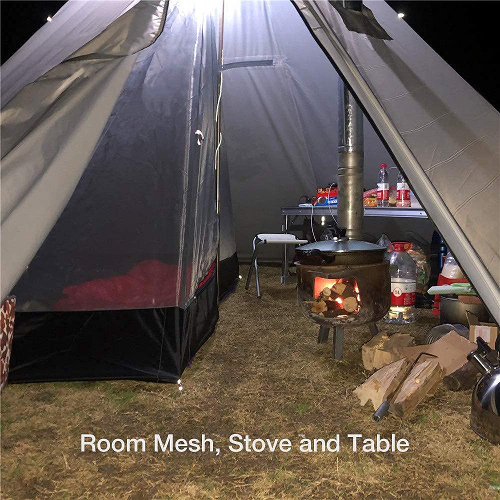 4 Person 5lb Lightweight Tipi Hot Tent with Stove Jack - 7'3