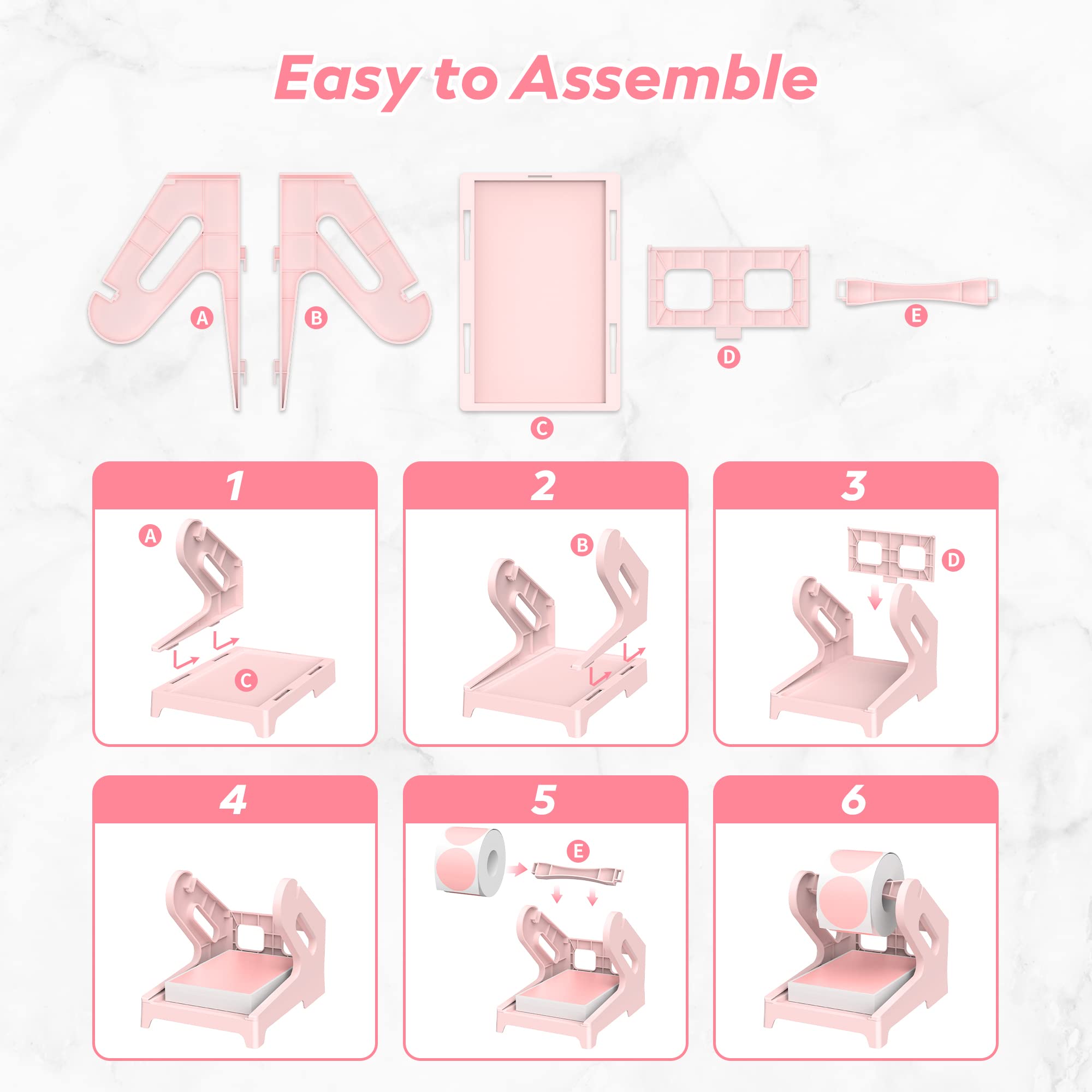 Thermal Label Holder for Shipping Labels - Compatible with Rolls & Fanfold Labels, Desktop Printer Stand, DIY Office & Home Organization Accessory (Pink) | Perfect for E-commerce, Warehouse & Small Business Labeling