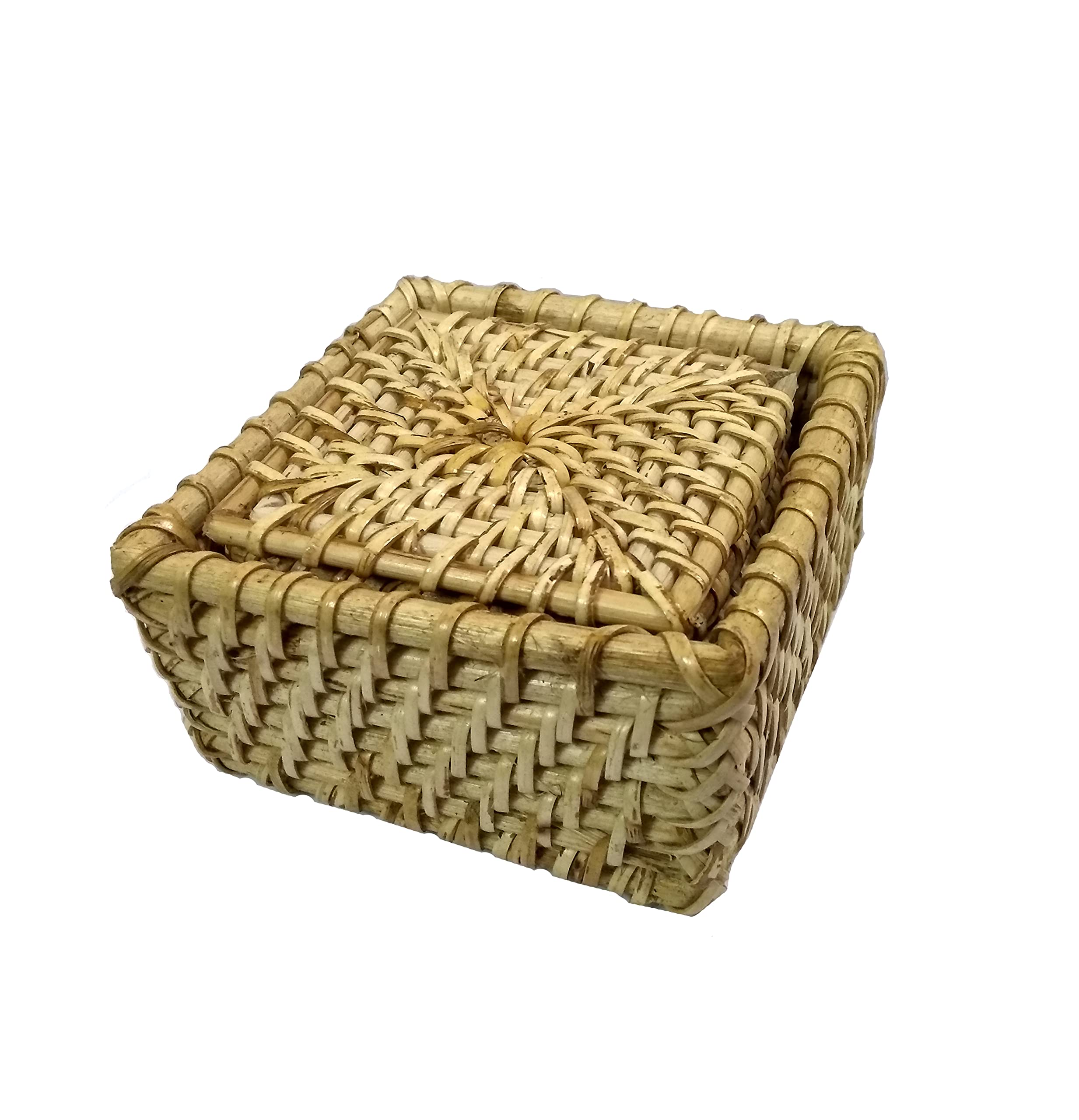 Handmade 6-Piece Natural Rattan Coasters Set - Eco-Friendly Cup & Glass Protectors, Heat-Resistant Table Mats for Hot Pots & Dishes (5 Inch) - Perfect for Dining Table, Coffee Table & Kitchen Decor (LHD-1218)