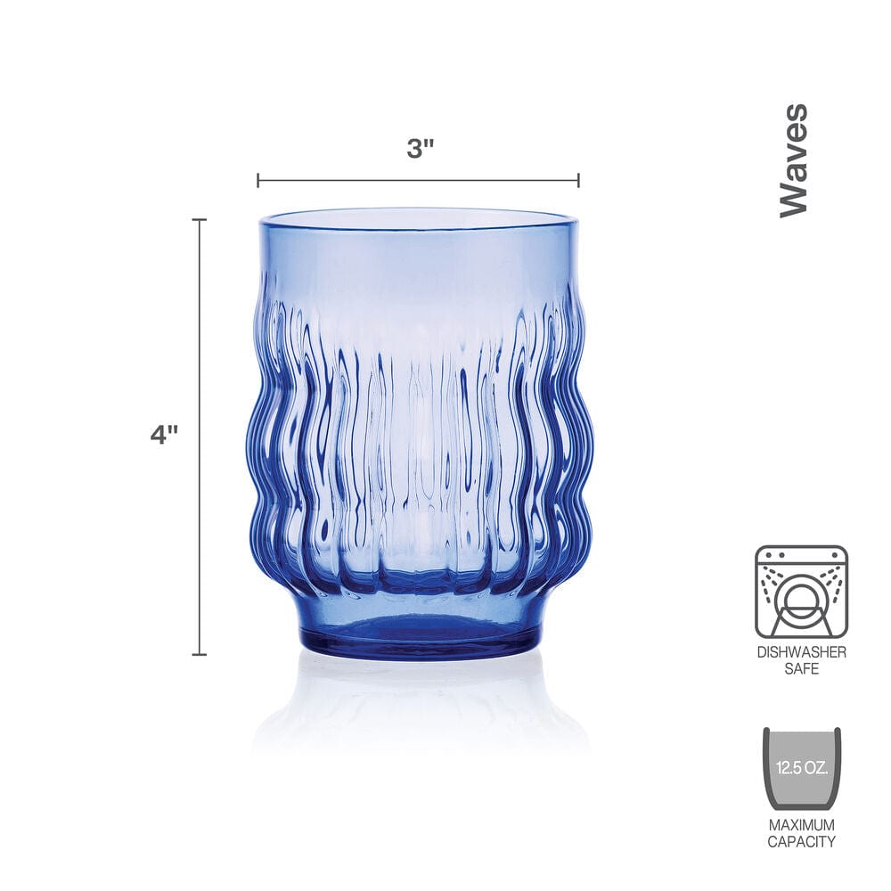 Set of 4 Blue Waves Stackable Double Old Fashioned Glasses - Perfect for Cocktails, Whiskey & Home Bar Decor