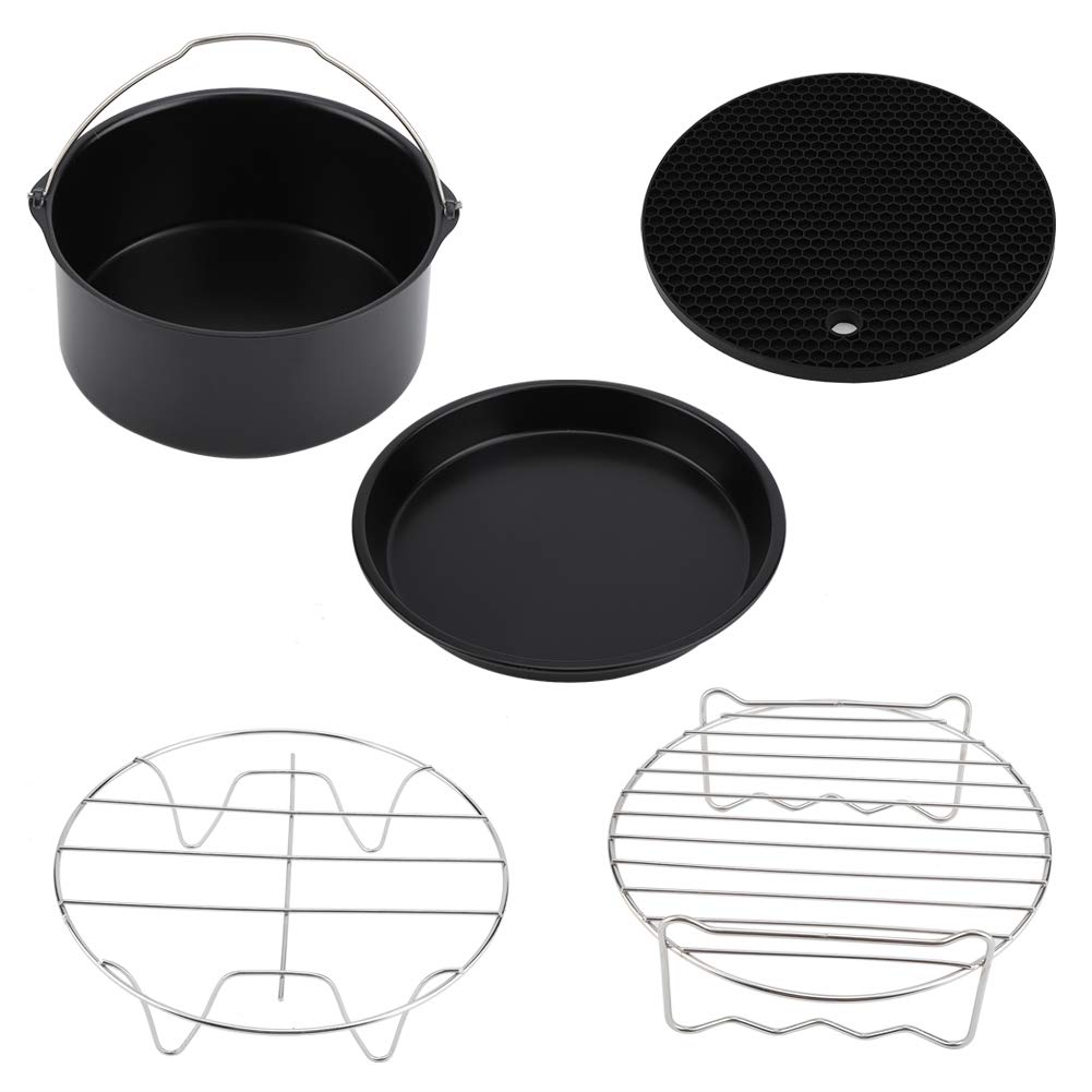 5-Piece Air Fryer Accessories Kit with Pizza Pan, Cake Barrel & Cooking Tools - 7 Inch Non-Stick Kitchen Gadgets for Healthy Frying | Perfect for Baking, Roasting & Meal Prep