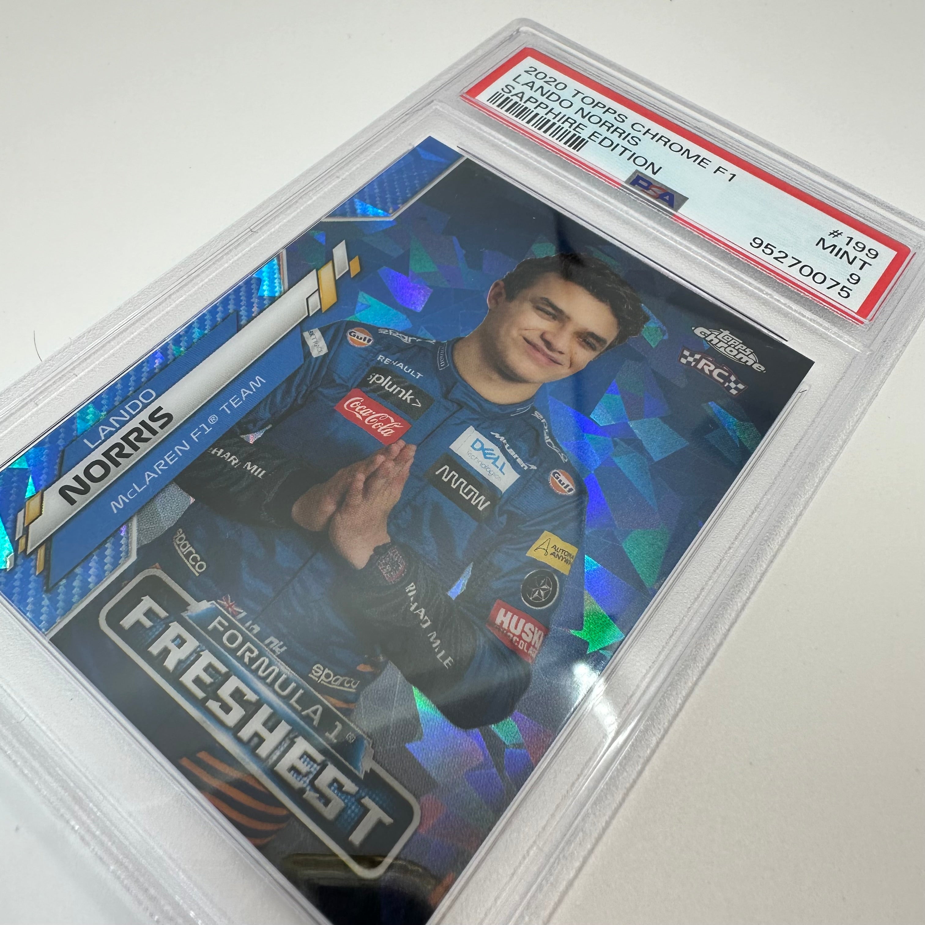 2020 Topps Chrome Sapphire Lando Norris #199 PSA 9 Rookie Card - F1 Racing Collectible for Display & Investment