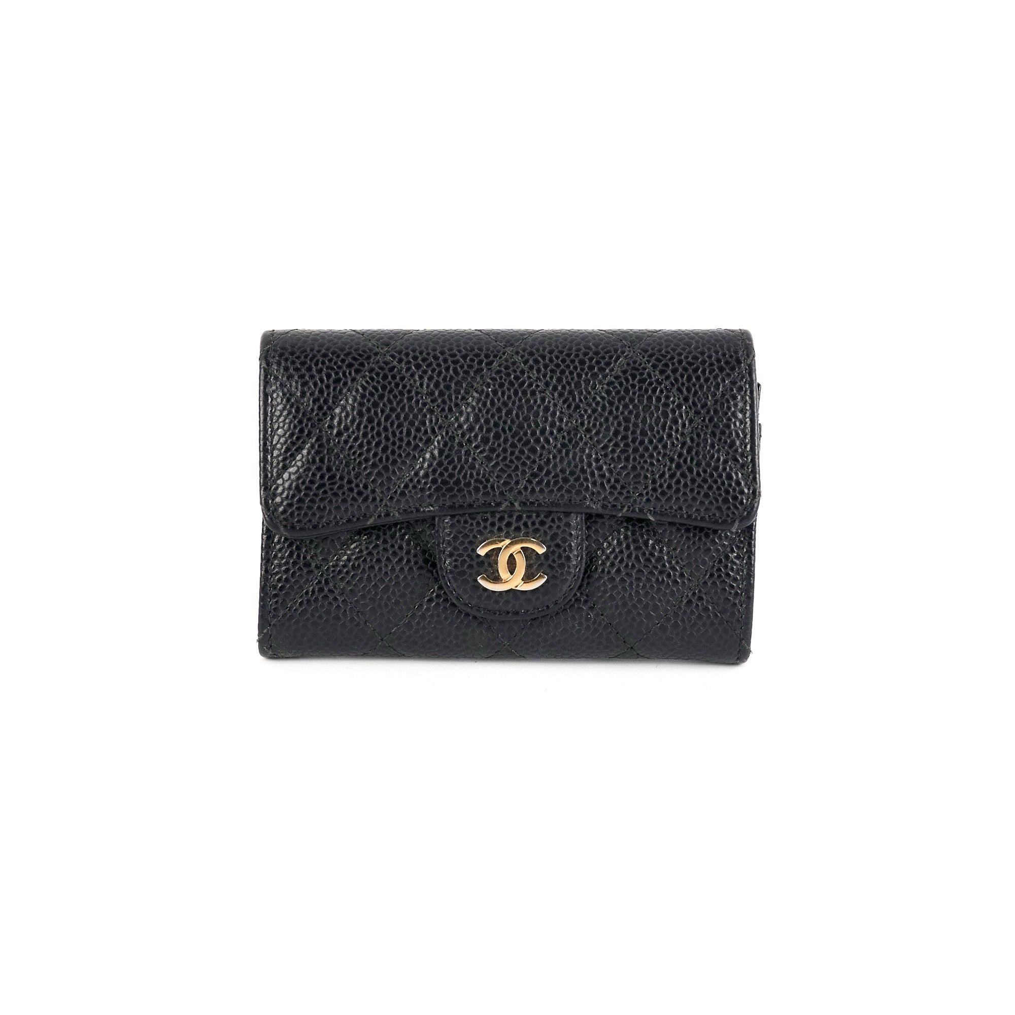 Chanel Caviar Quilted Leather Card Holder Wallet - Black | Luxury Compact Credit Card Case for Women | Perfect for Everyday Use, Travel & Gifting