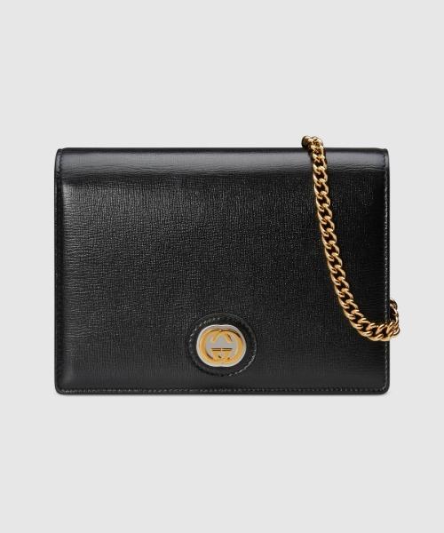 Gucci Leather Chain Card Case Wallet for Women - Gold & Black Designer Wallet with Detachable Chain - Perfect for Parties, Travel & Everyday Use