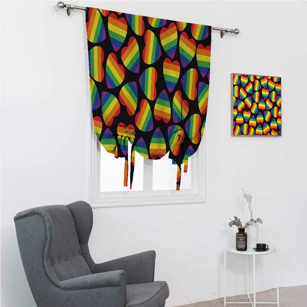 GugeABC Roman Shades - Blackout Curtains with Colorful Heart & Gay Pride Flag Print, 48x64 Inches, Set of 2 - Perfect for Bedroom, Living Room & LGBTQ+ Pride Decor