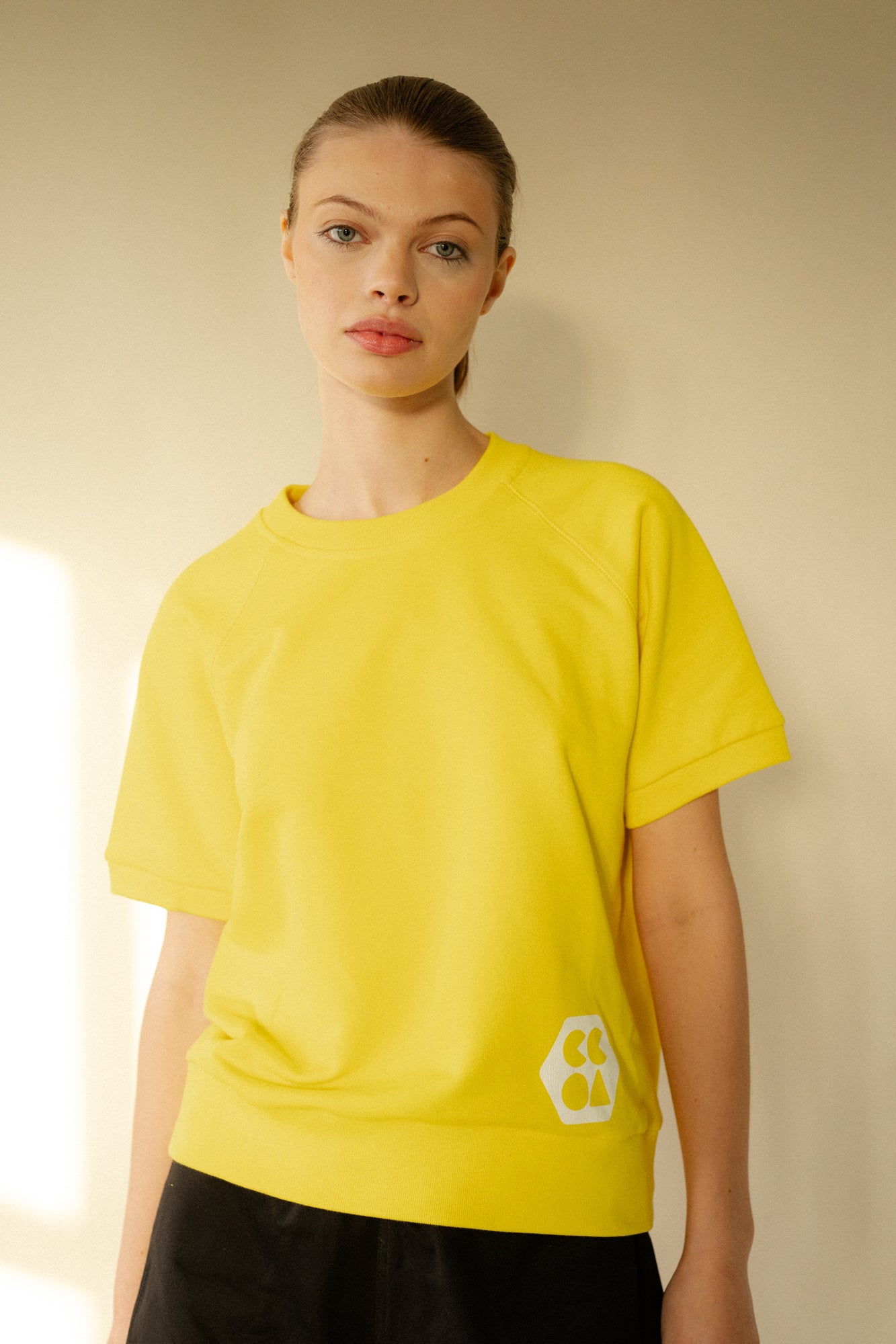 Women's Short Sleeve Raglan Training Top - Eco-Friendly Plastic-Free Workout Shirt in Canary Yellow | Perfect for Yoga, Gym & Running