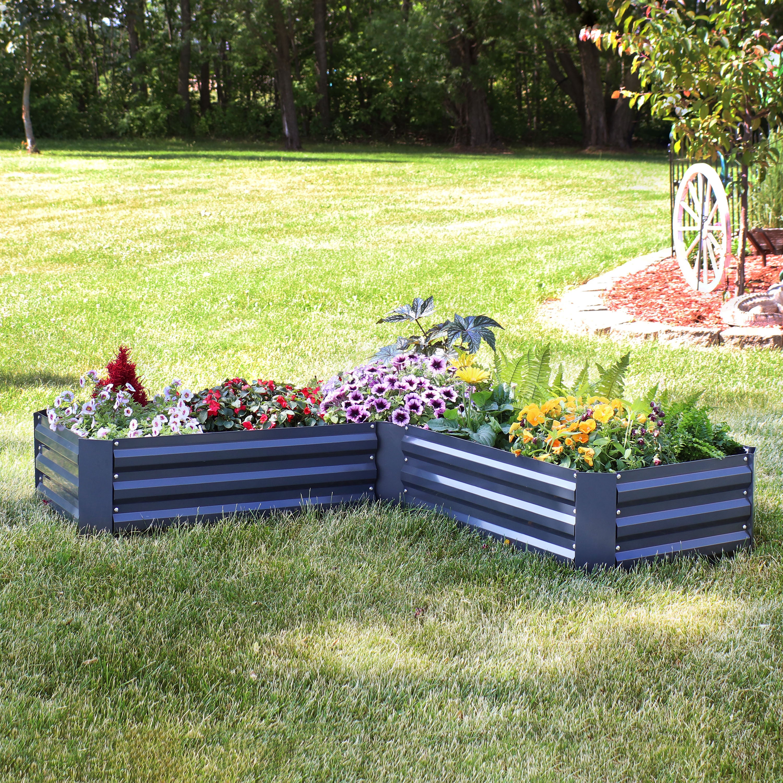 L-Shaped Galvanized Steel Raised Garden Bed Kit - Durable Outdoor Planter Box for Vegetables, Herbs & Flowers - Perfect for Patio, Backyard & Urban Gardening