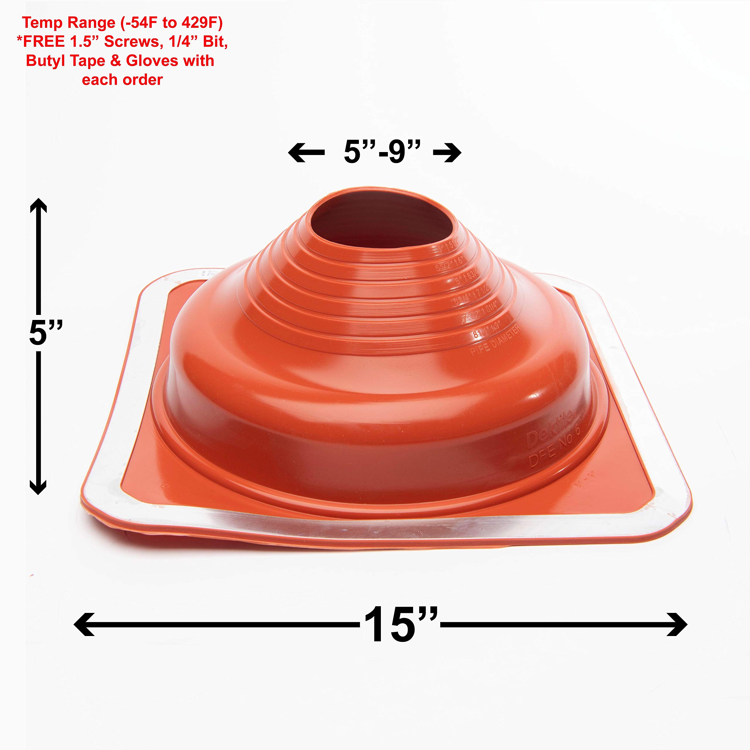 EAGLE 1 Adjustable Silicone Roof Pipe Flashing Boot - High Temp Resistant Square Base for Roof Vents & Pipes - Perfect for Roof Leak Repairs & Weatherproofing