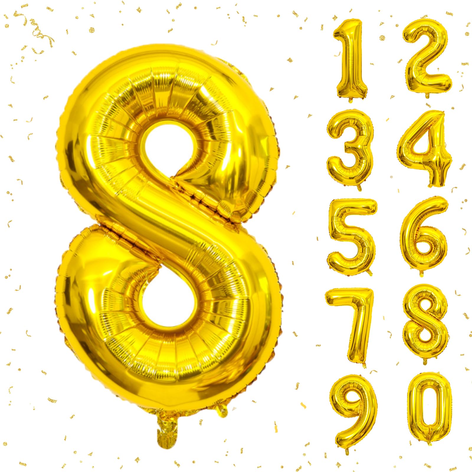 40 Inch Gold Number 8 Balloons - Helium Mylar Foil Birthday Decorations for Kids 8th Birthday Party, Anniversary & Special Events - Perfect for Indoor/Outdoor Party Decor, Photo Backdrops & Celebration Displays