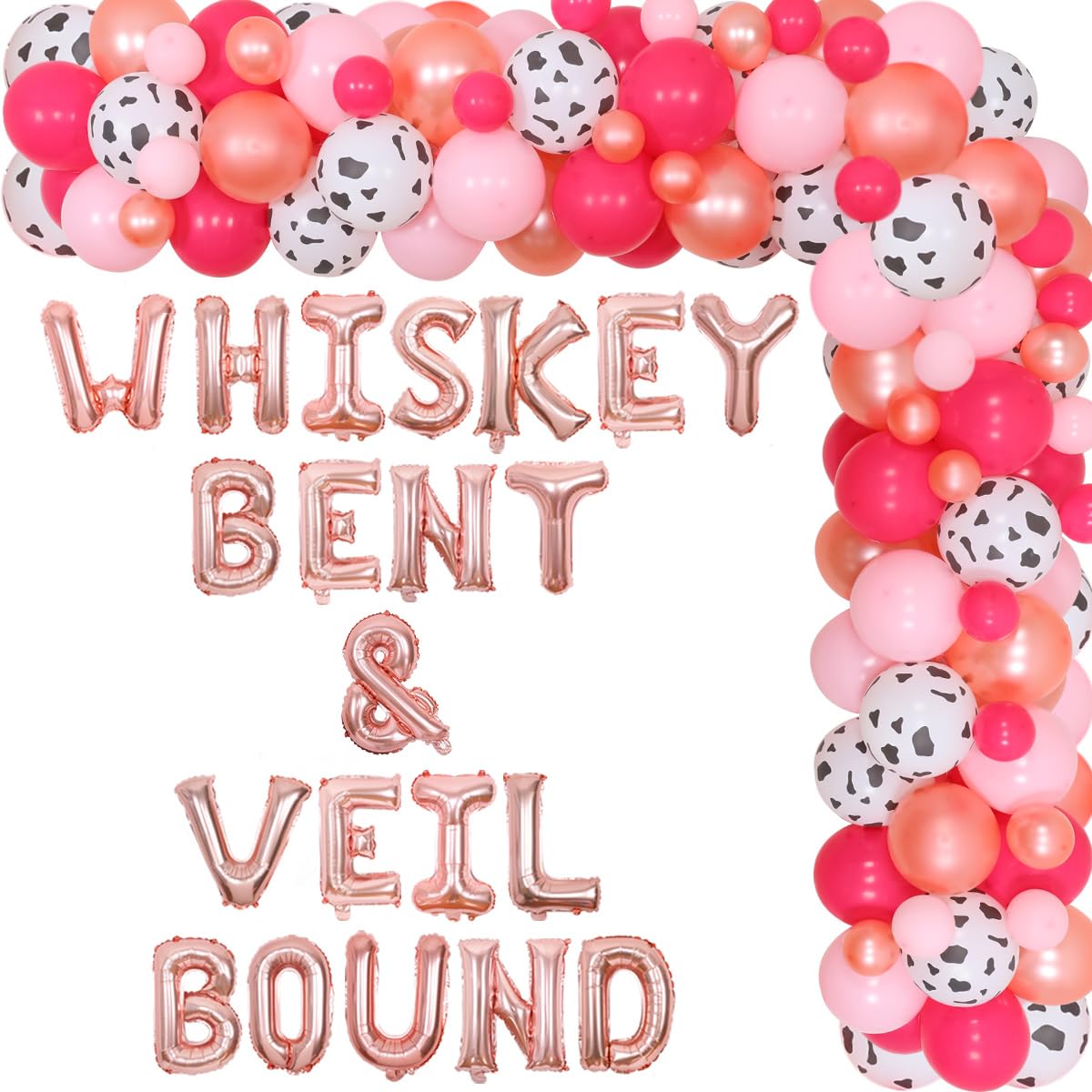 Rose Gold Nashville Bachelorette Party Decorations - Whiskey Bent & Veil Bound Balloon Banner, Cowgirl Balloon Garland Arch & Diamond Ring Bottle Balloons for Bridal Shower, Engagement Party | Perfect for Western-Themed Celebrations & Wedding Events