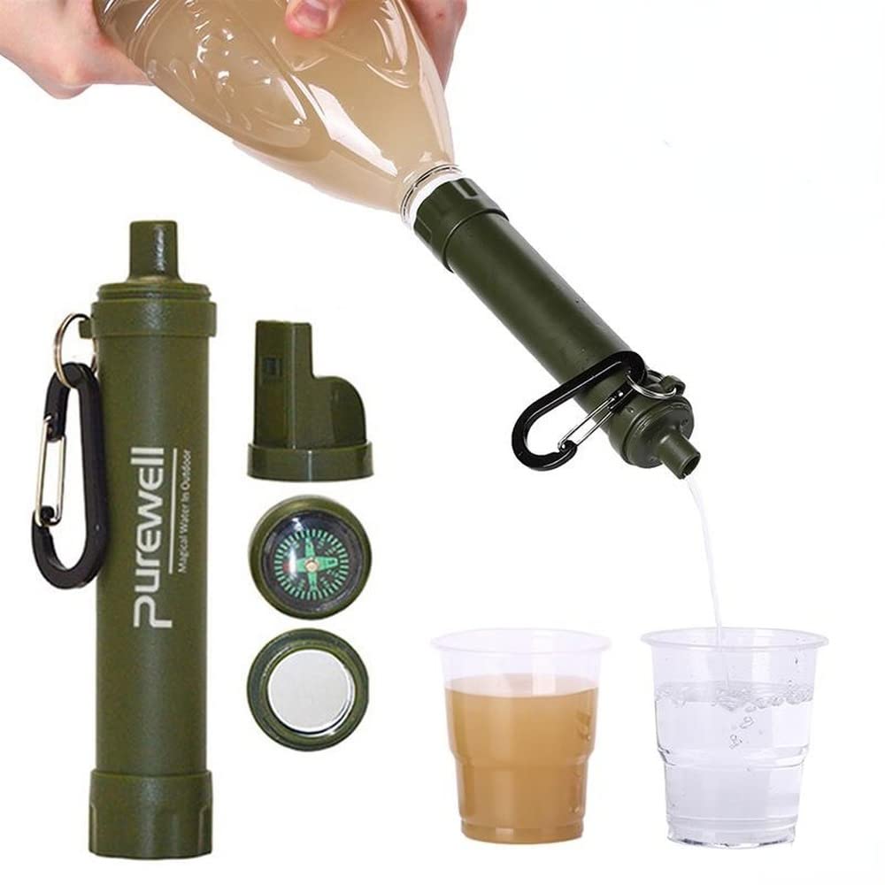 DEIMUGL Portable Outdoor Water Filter Straw with Built-in Compass - Emergency Survival Gear for Hiking, Camping, and Travel