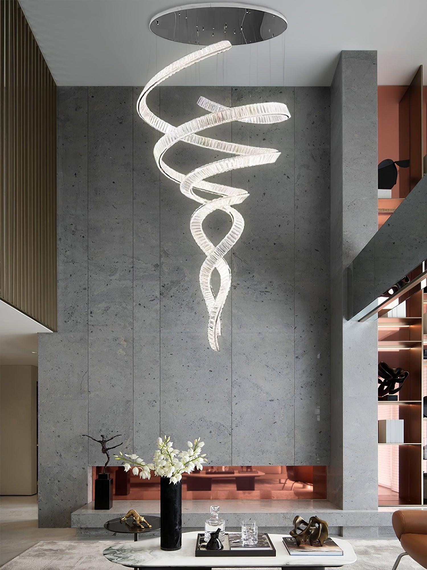 Elegant Long Spiral Crystal Chandelier - Modern Luxury Ceiling Light Fixture for Dining Room, Living Room & Bedroom Decor