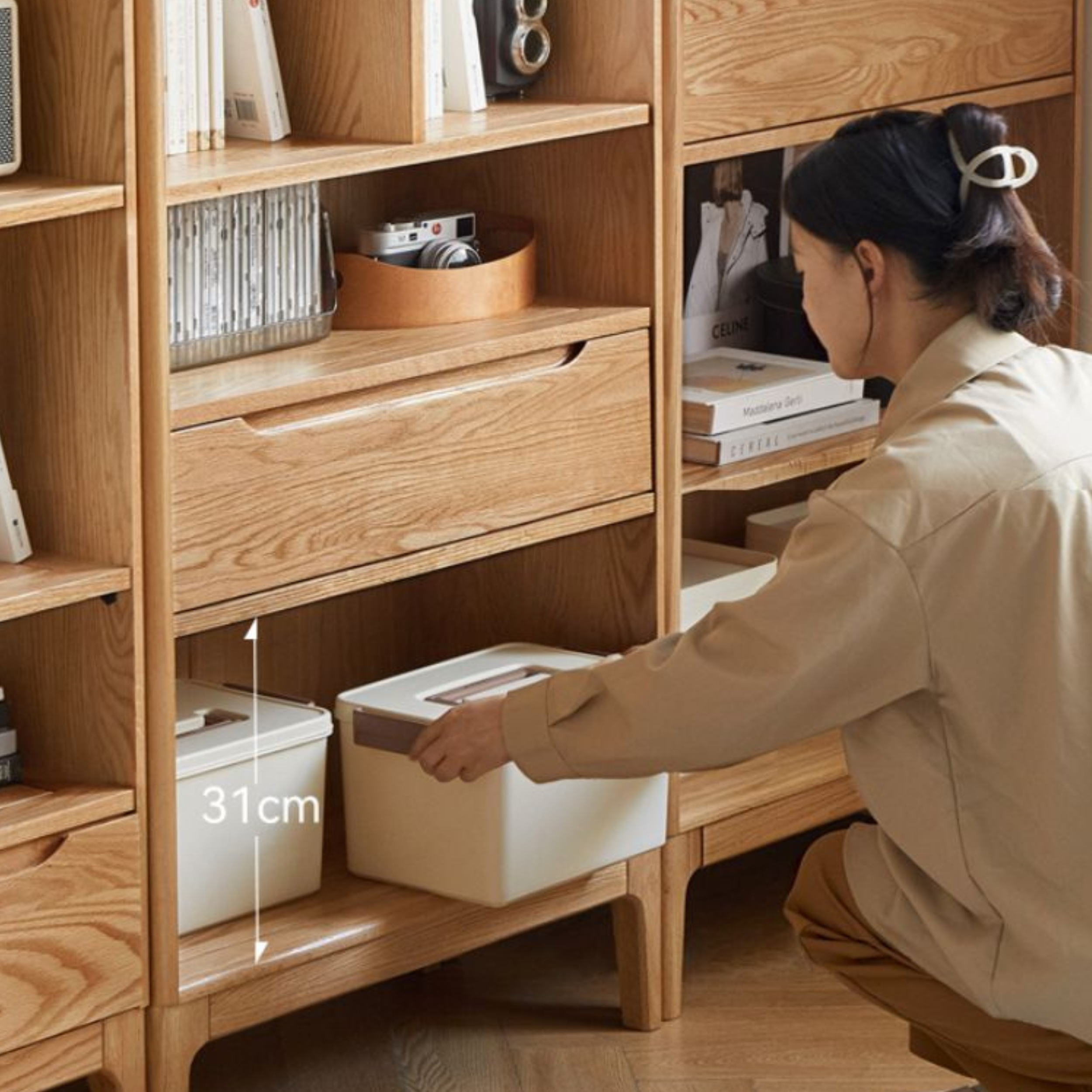 Japanese Style Oak Solid Wood Bookcase - Modern Minimalist Bookshelf for Home, Office & Library - Perfect for Organizing Books, Decor & Storage