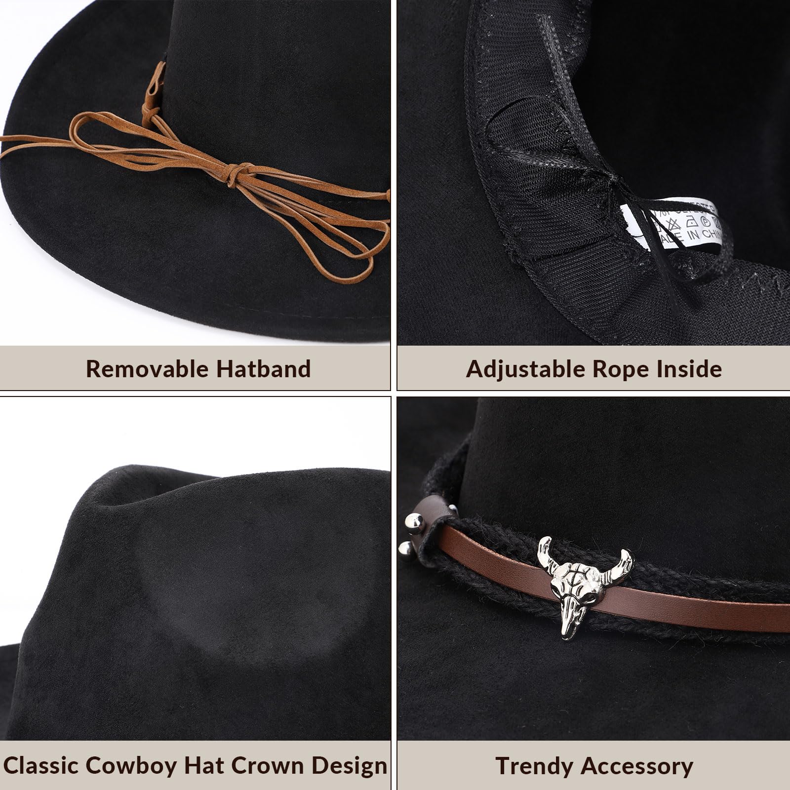 Stylish SANSTHS Cowboy Hats for Men & Women - Western Wide Brim Felt Cowgirl Hat with Leather Accents - Perfect for Rodeo, Country Music Festivals & Outdoor Adventures