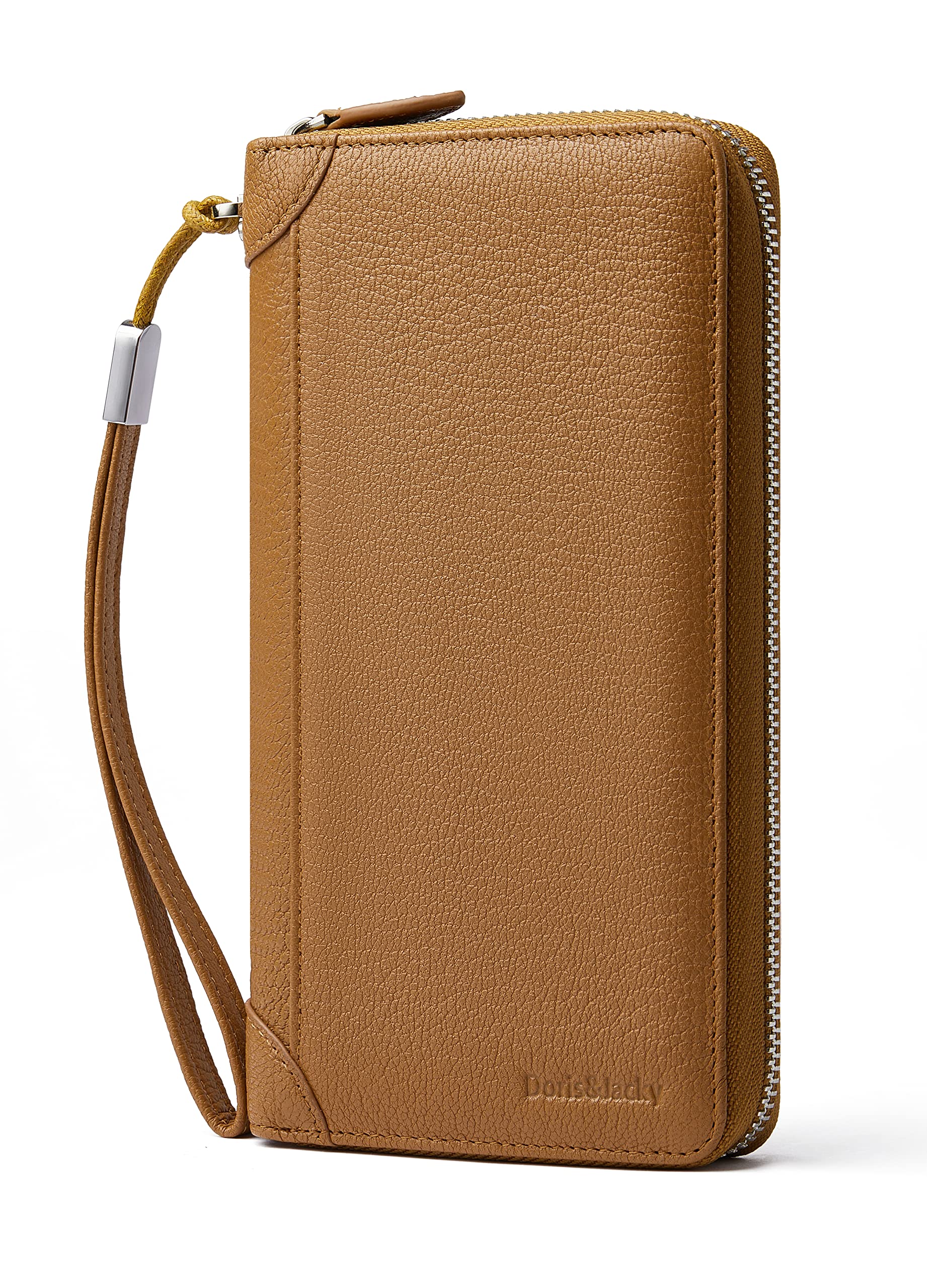 DORIS&JACKY RFID Leather Wallet - Large Capacity Travel Wristlet Bag for Women
