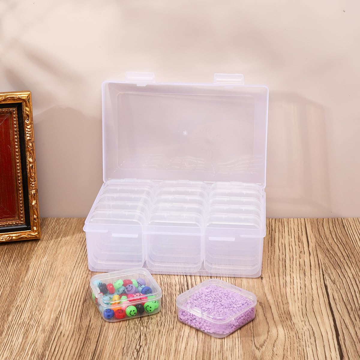 15Pcs Small Bead Organizer Box Set - Clear Plastic Storage Containers with Hinged Lids for DIY Jewelry Making, Bracelet Crafting, Beading Supplies & Art Projects - Perfect for Craft Rooms, Travel & Home Organization