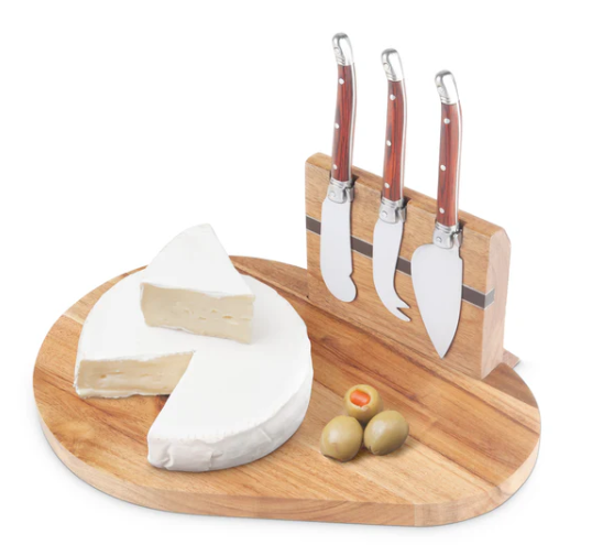 Final Touch 5-Piece Magnetic Cheese Board Set with Knives - Elegant Charcuterie Serving Tray for Wine Parties, Picnics & Entertaining