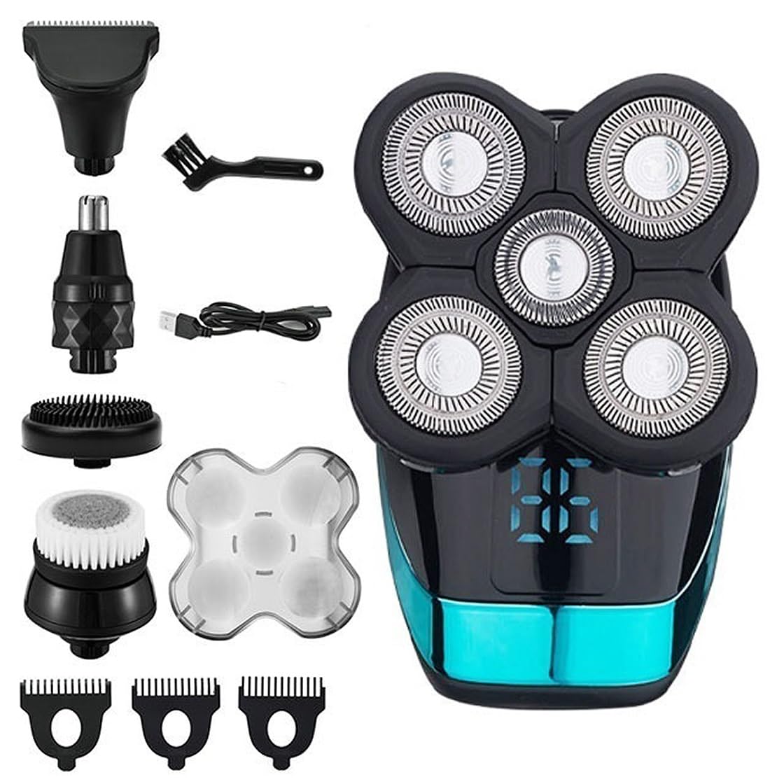 5-in-1 Electric Head Shaver for Bald Men - Rechargeable Wet/Dry Waterproof Razor with LCD Display | Perfect for Beard Trimming, Shaving & Travel Use
