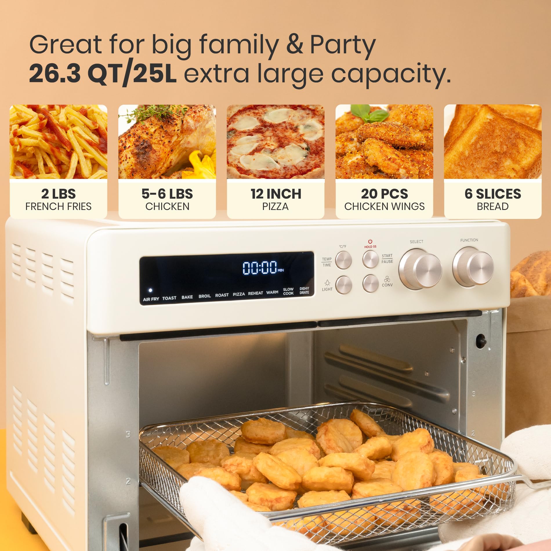 **10-in-1 Retro Infrared Air Fryer Toaster Oven Combo – Extra Large 6-Slice Countertop Convection Oven with Enamel Baking Pan & Recipe Book – Easy Clean, Almond Yellow – Perfect for Baking, Roasting & Air Frying**    *(Use Cases: Ideal for family meals, quick snacks, healthy cooking, and entertaining guests.)*