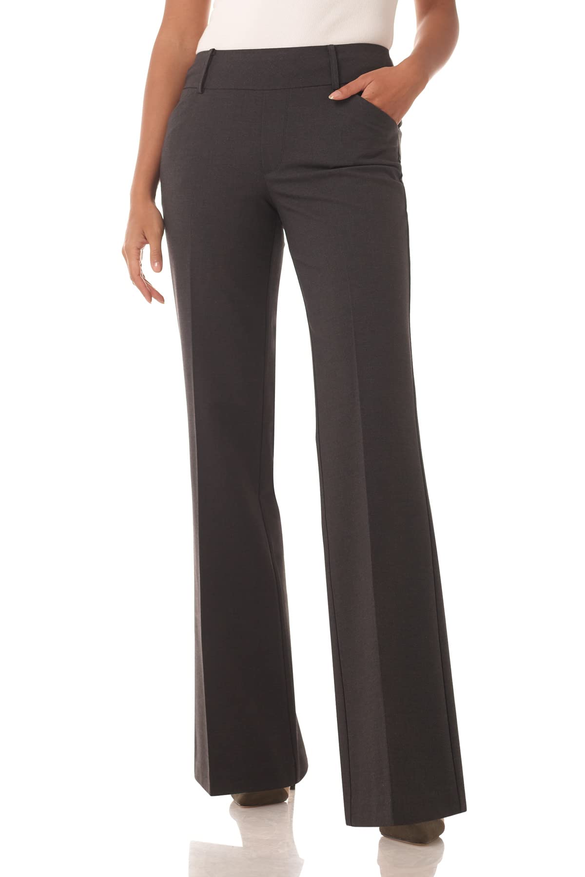 Rekucci Women's Stretchy Wide Leg Pull-On Pants - Comfortable Office to Dinner Smart Casual Trousers for Work, Travel & Everyday Wear