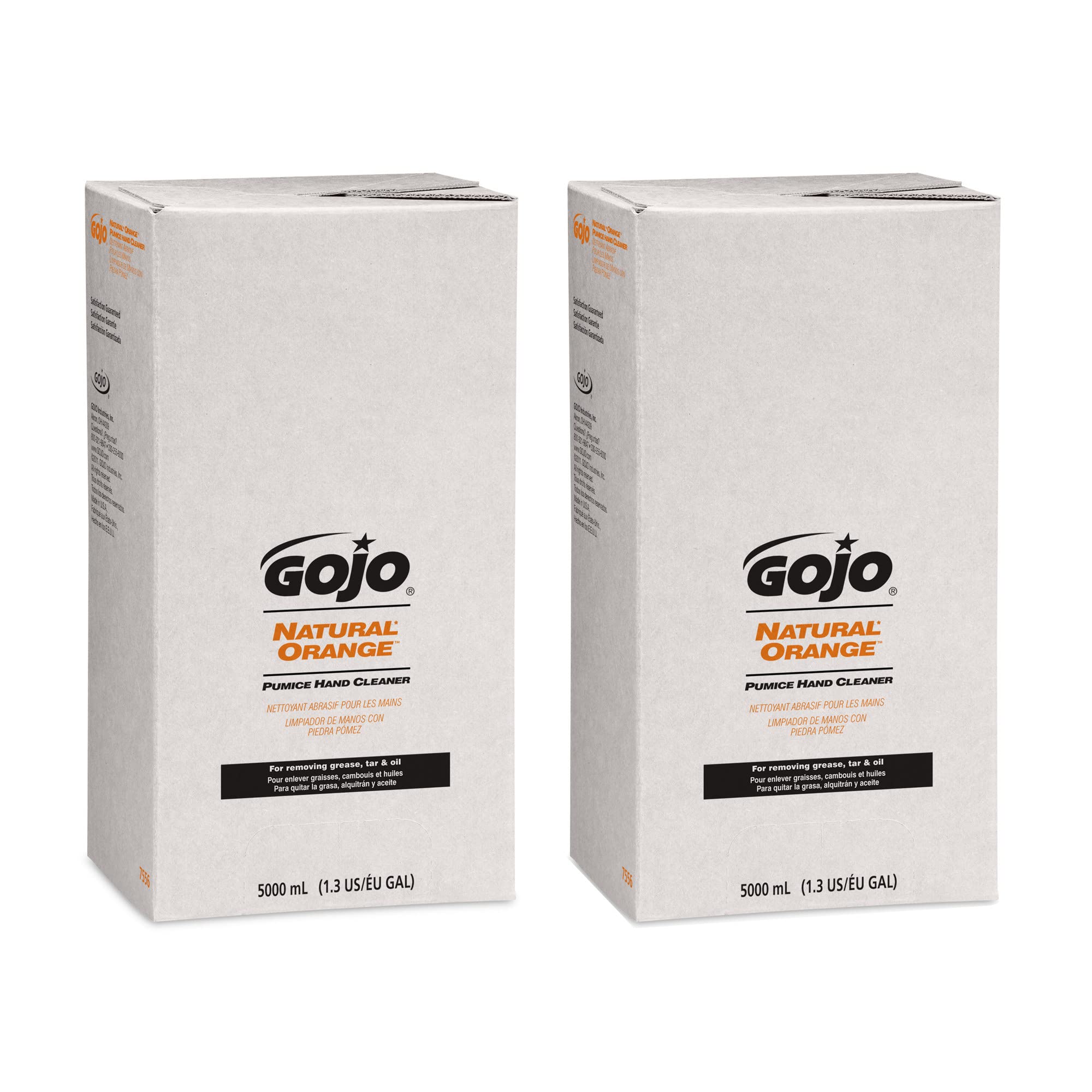 GOJO NATURAL ORANGE Pumice Hand Cleaner Refill - 5000 mL Fast-Acting Lotion for Tough Grease & Dirt (Pack of 2) | PRO TDX Dispenser Compatible | Ideal for Auto Shops, Farms & Industrial Use - 7556-02