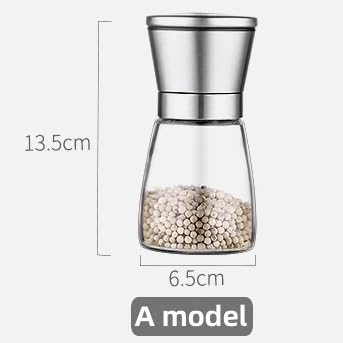 Premium 304 Stainless Steel Manual Pepper Grinder - Multifunctional Kitchen Spice Mill with Glass Bottle for Salt, Pepper & Seasonings (Model A, Silver) - Perfect for Home Cooking, Restaurants & Gourmet Gifts