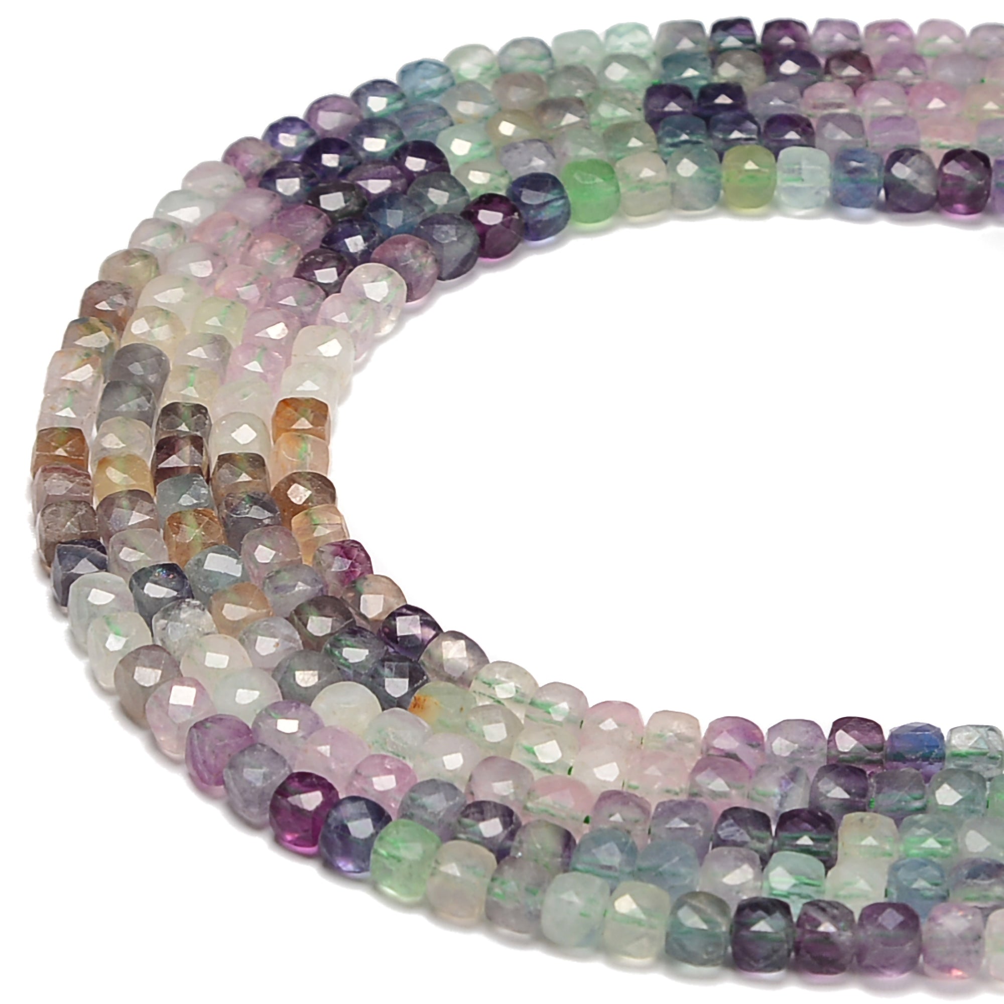 4-5mm Gradient Natural Fluorite Faceted Cube Beads - 15.5 Inch Strand for Jewelry Making, DIY Crafts & Healing Crystal Bracelets
