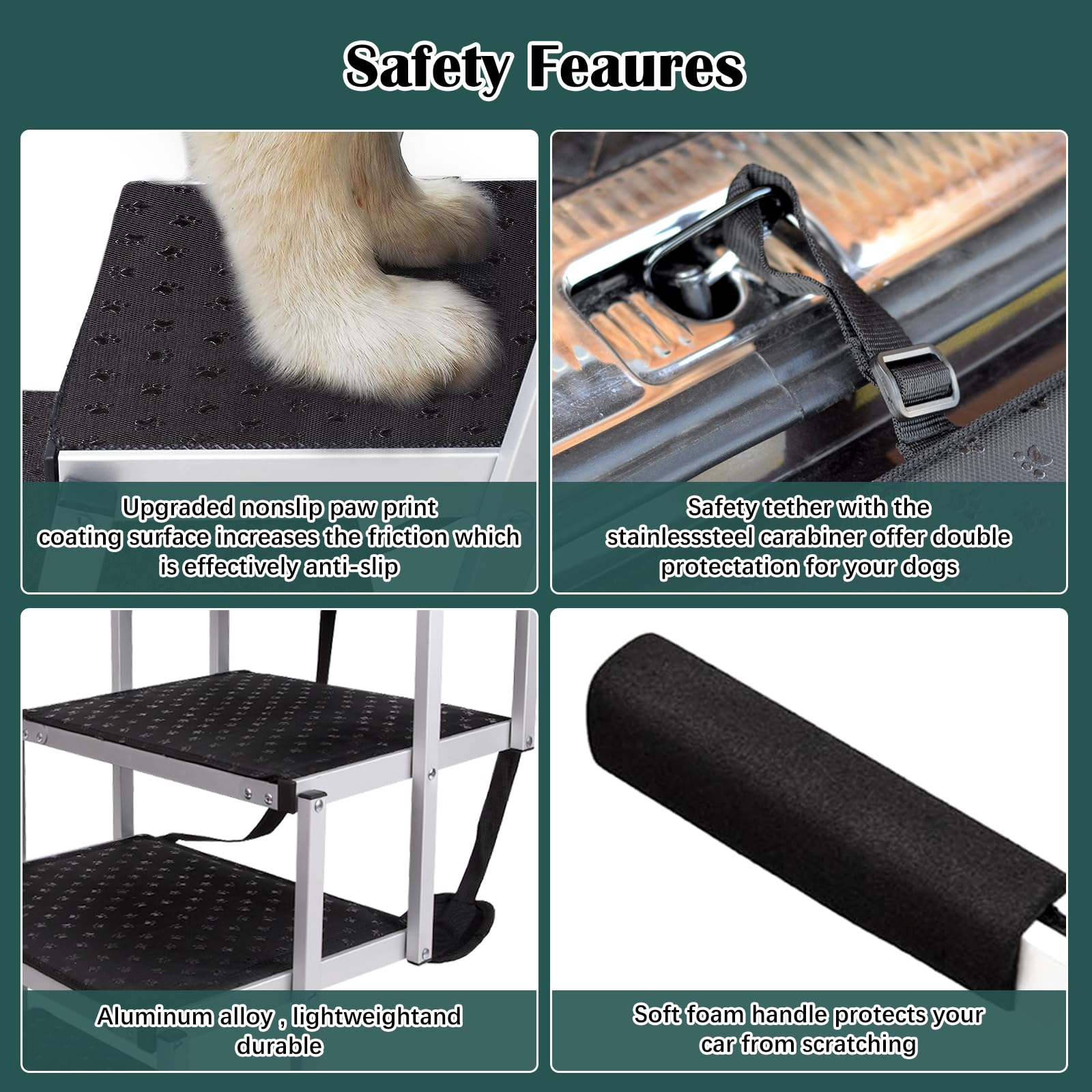 Extra Wide 4-Step Foldable Dog Ramp for Cars, SUVs & Trucks - Lightweight Aluminum Pet Steps for Large Dogs Up to 200lbs - Perfect for High Beds, Vehicles & Outdoor Adventures