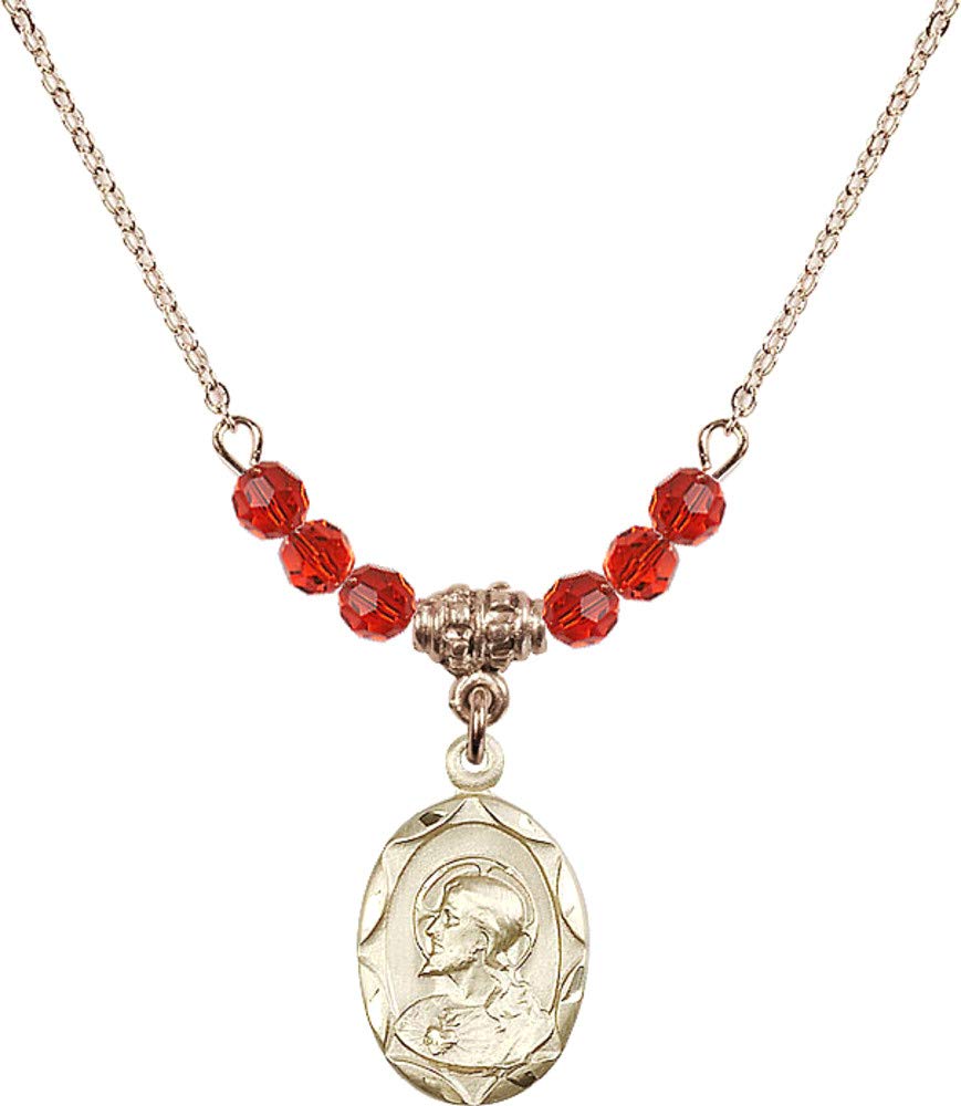 Bonyak 18K Gold Plated Hamilton Necklace with 4mm Red July Birthstone Beads & Scapular Pendant - Elegant Jewelry Gift for Women, Perfect for Birthdays, Anniversaries & Special Occasions