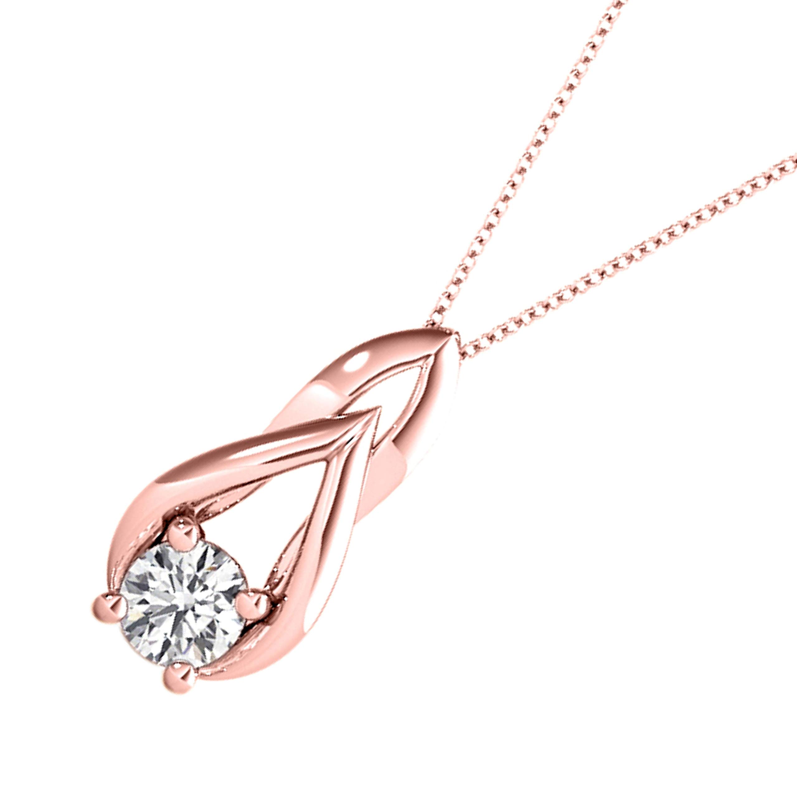 0.25 Carat Natural White Diamond Teardrop Pendant Necklace for Women - 10K Rose, White & Yellow Gold Plated Over 925 Sterling Silver - 18