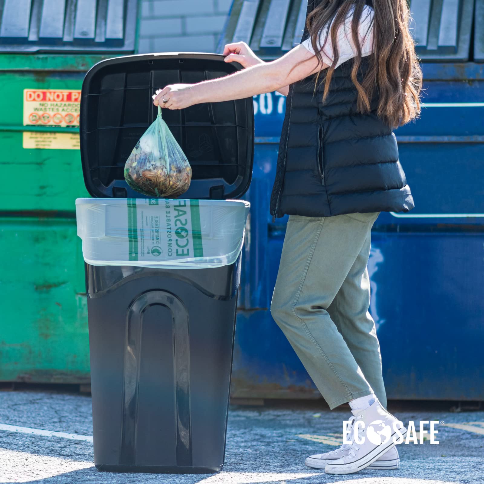 EcoSafe-6400 HB3339-85 Certified Compostable Bags 33x39 Inch - 135 Pack Heavy Duty Leak Proof & Tear Resistant Trash Liners for 35 Gallon Bin - Perfect for Kitchen Food Waste, Yard Composting & Eco-Friendly Disposal