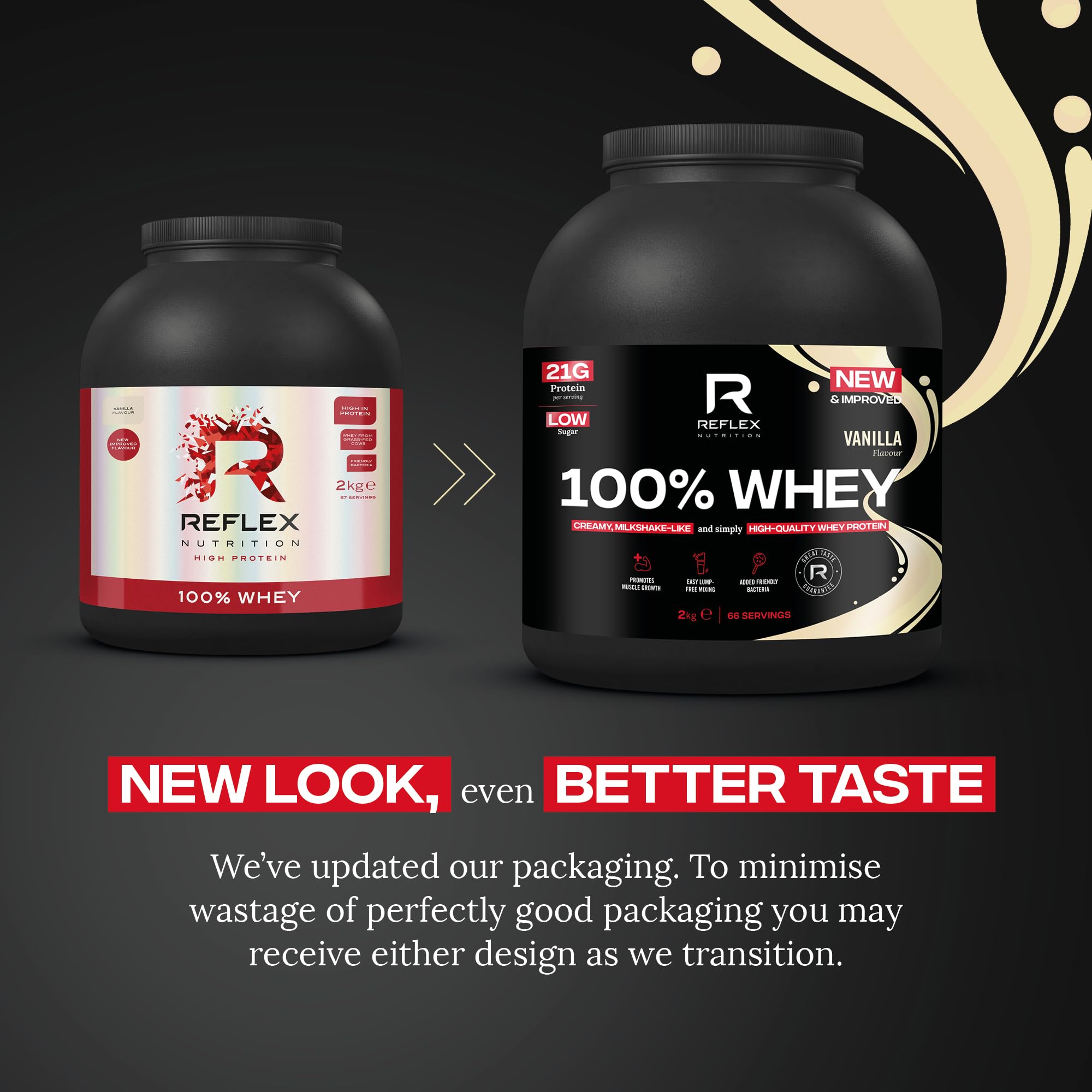 Reflex Nutrition 100% Whey Protein Powder - 80% Pure Whey with EAA Amino Acids, No Added Sugar, 2kg (66 Servings) - Vanilla Flavor for Pre & Post Workout Recovery | Ideal for Gym, Bodybuilding & Muscle Growth