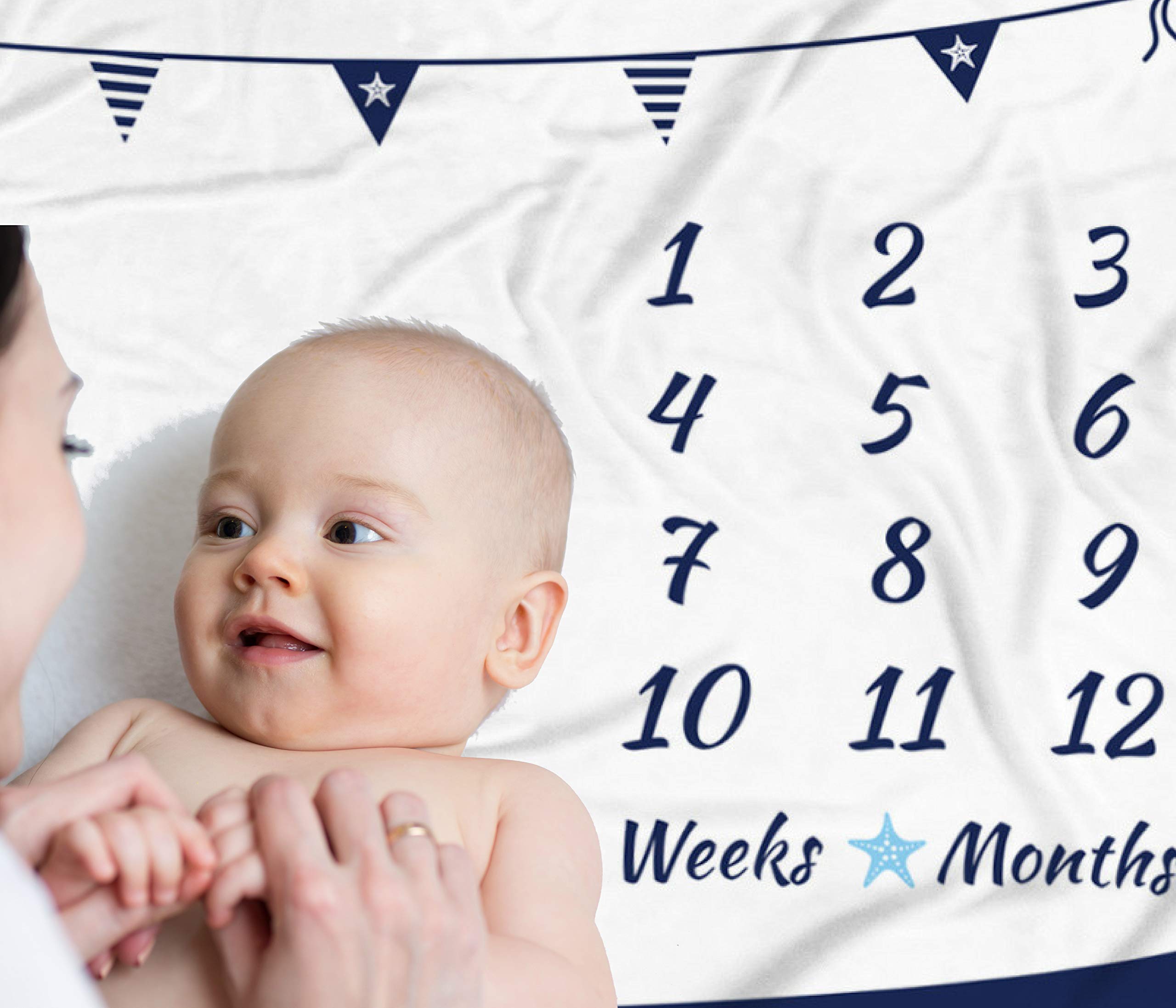Personalized Baby Milestone Blanket - Nautical Whale Design for Newborn Photography & Growth Tracking (60