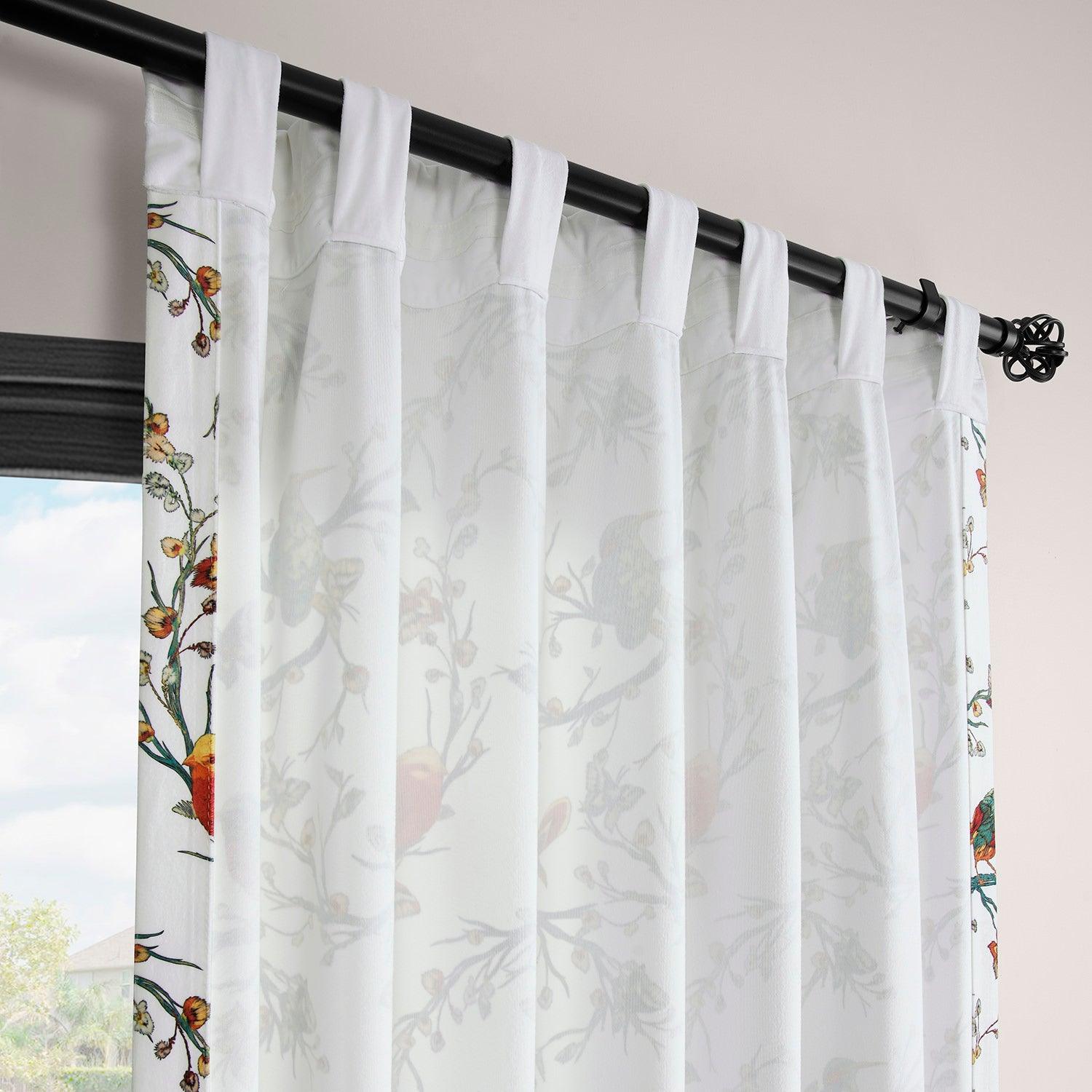 Botanic Garden White Abstract Barcelona Velvet Blackout Curtains for Living Room & Bedroom - Thermal Insulated Window Drapes for Home Decor