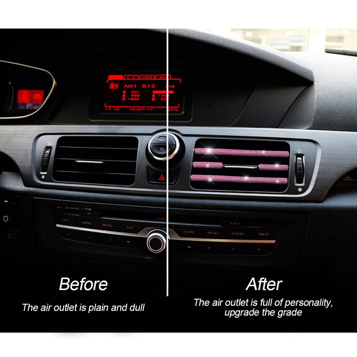 10-Piece Rhinestone Car Air Vent Trim Decorations - Universal Bendable Bling AC Outlet Covers for Interior Accessories (Pink) | Perfect for Car Interior Customization & Stylish Vehicle Upgrades