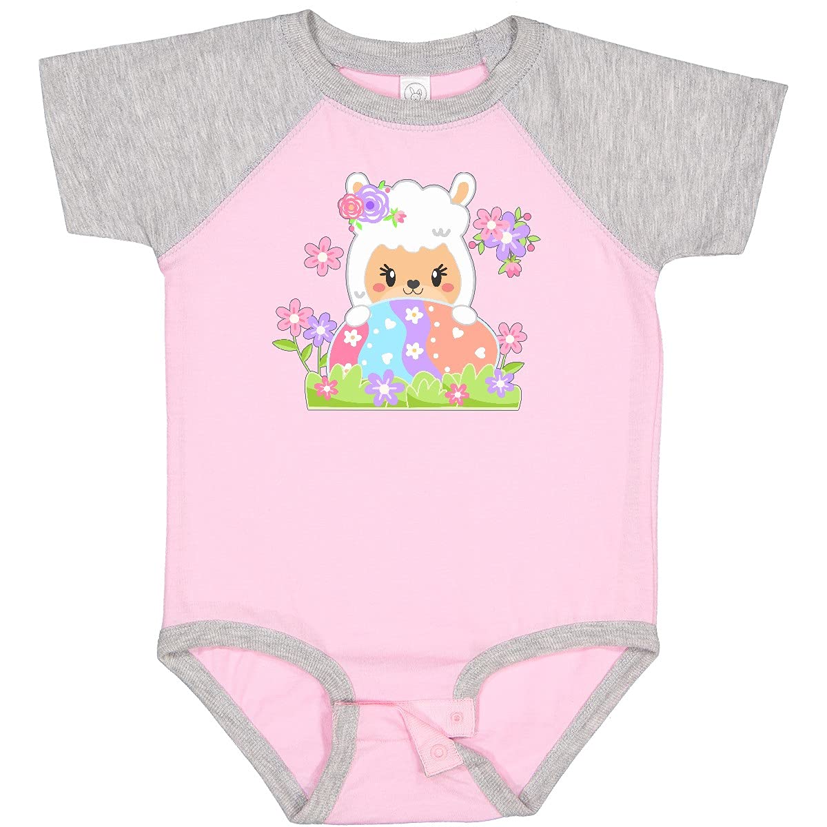Inktastic Cute Easter Llama with Spring Flowers and Egg Baby Bodysuit - Soft Cotton Infant Onesie for Easter Celebrations & Spring Photoshoots
