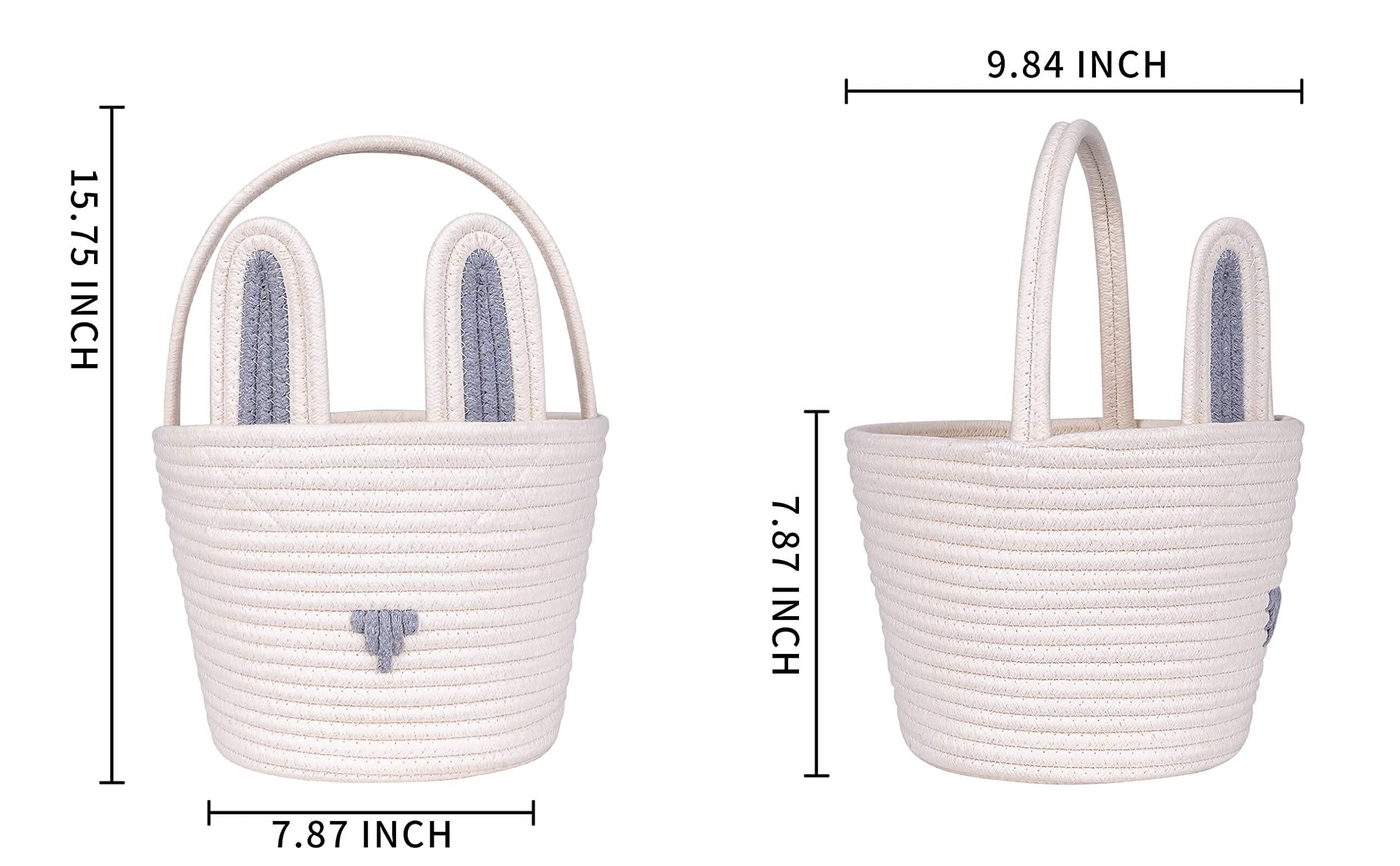 CubesLand Easter Baskets for Kids - Bunny Themed Easter Egg Hunt Basket, Cute Baby Gift & Party Decor (9.8 x 7.8 x 7.8 Inches, Grey White) - Perfect for Easter Celebrations, Egg Hunts & Spring Decorations