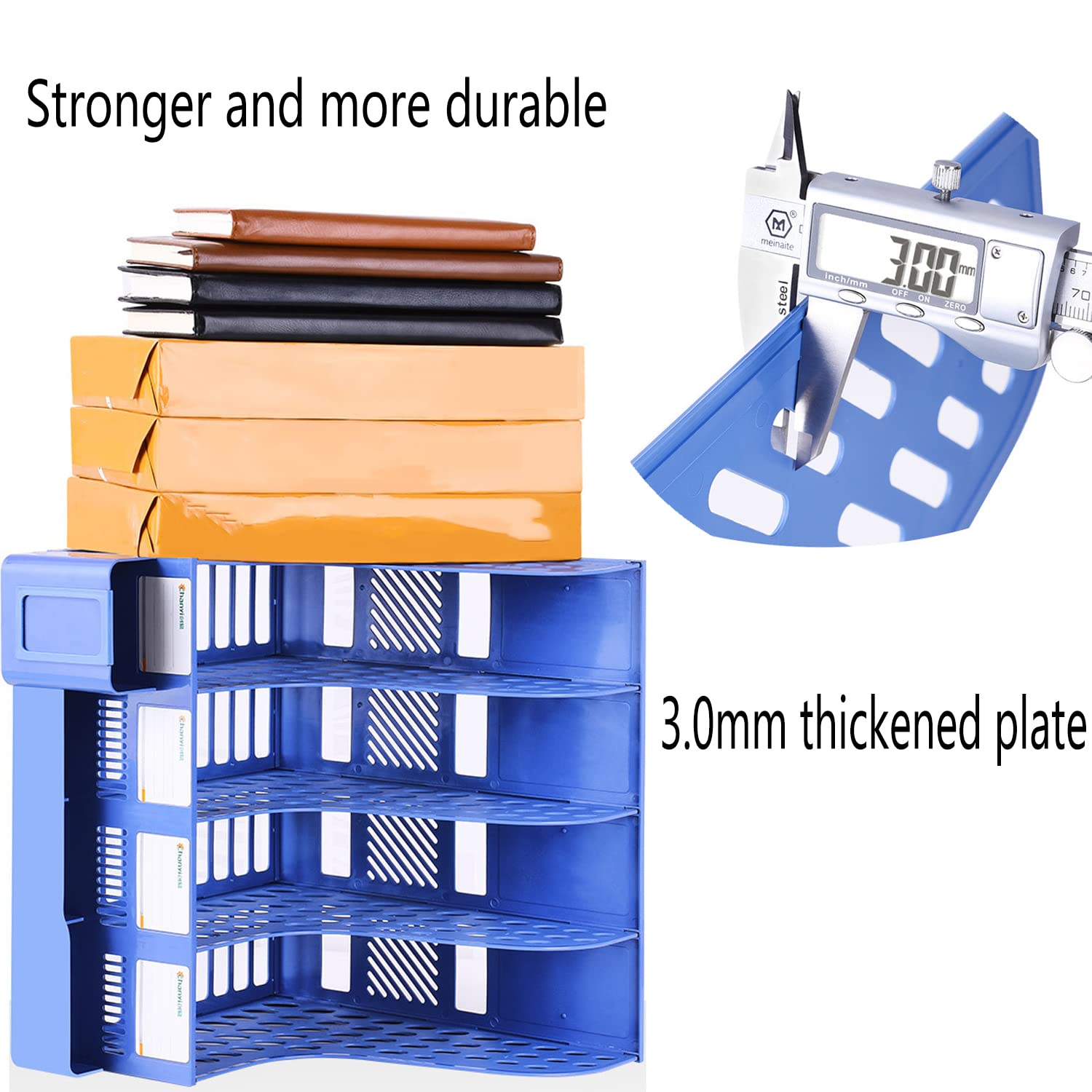 4 Compartment Plastic Storage Organizer Box - Magazine File Holder & Desk Organizer for Office, Home, School - Sturdy Binder Organizer with File Folders for Documents, Books, Stationery