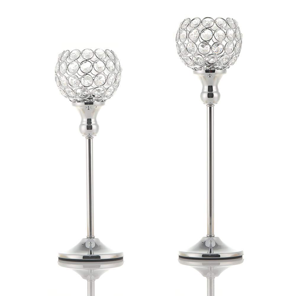 VINCIGANT Silver Crystal Votive Candle Holders Set of 2 - Elegant Tea Light Candle Stand for Wedding Centerpieces, Dining Table Decor, Christmas, Housewarming Gifts - Perfect for Romantic Dinners, Holiday Decorations & Special Occasions