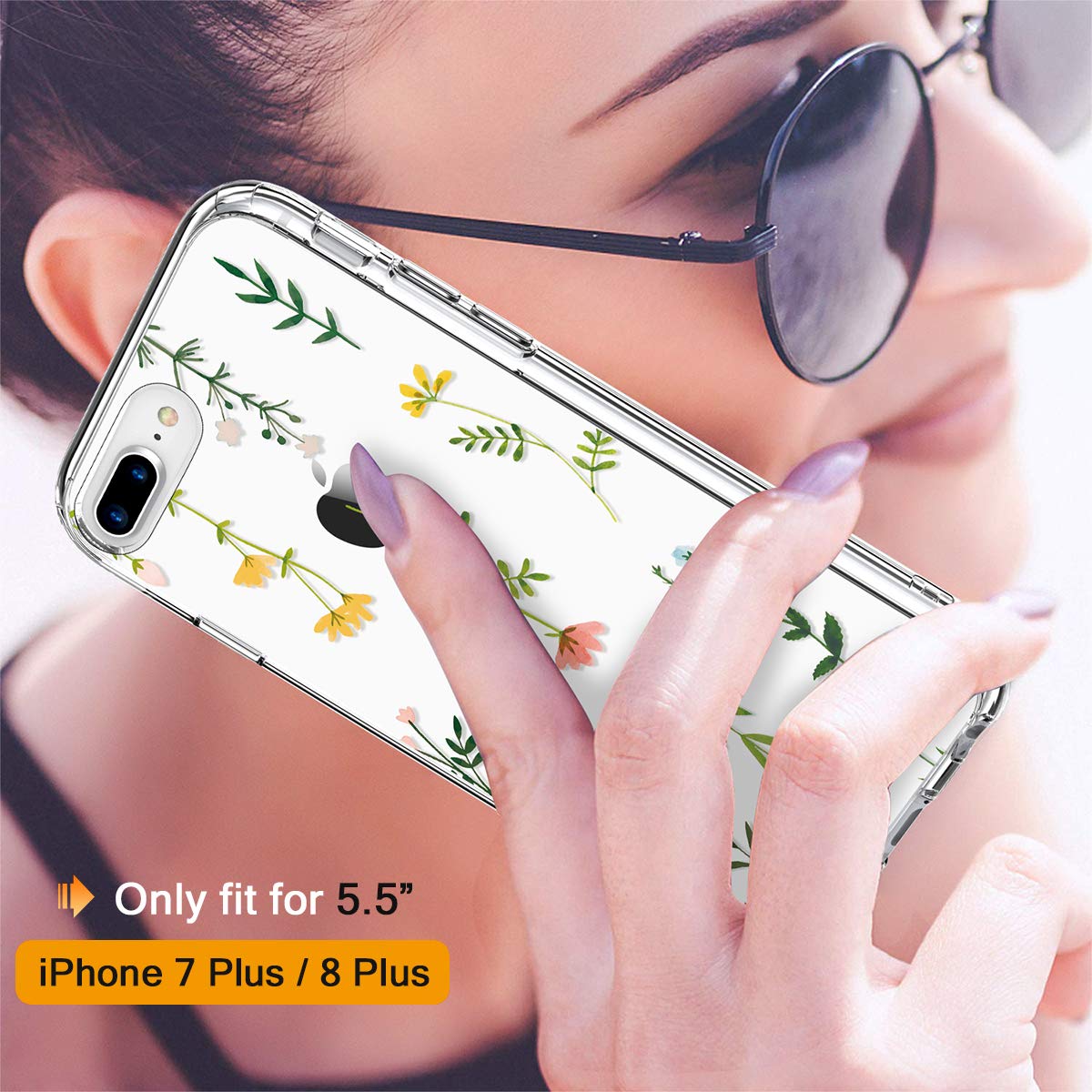 GiiKa Clear Heavy Duty Protective Case for iPhone 8 Plus/7 Plus with Screen Protector - Floral TPU Bumper Cover for Women & Girls | Perfect for Outdoor Activities, Work & Daily Use