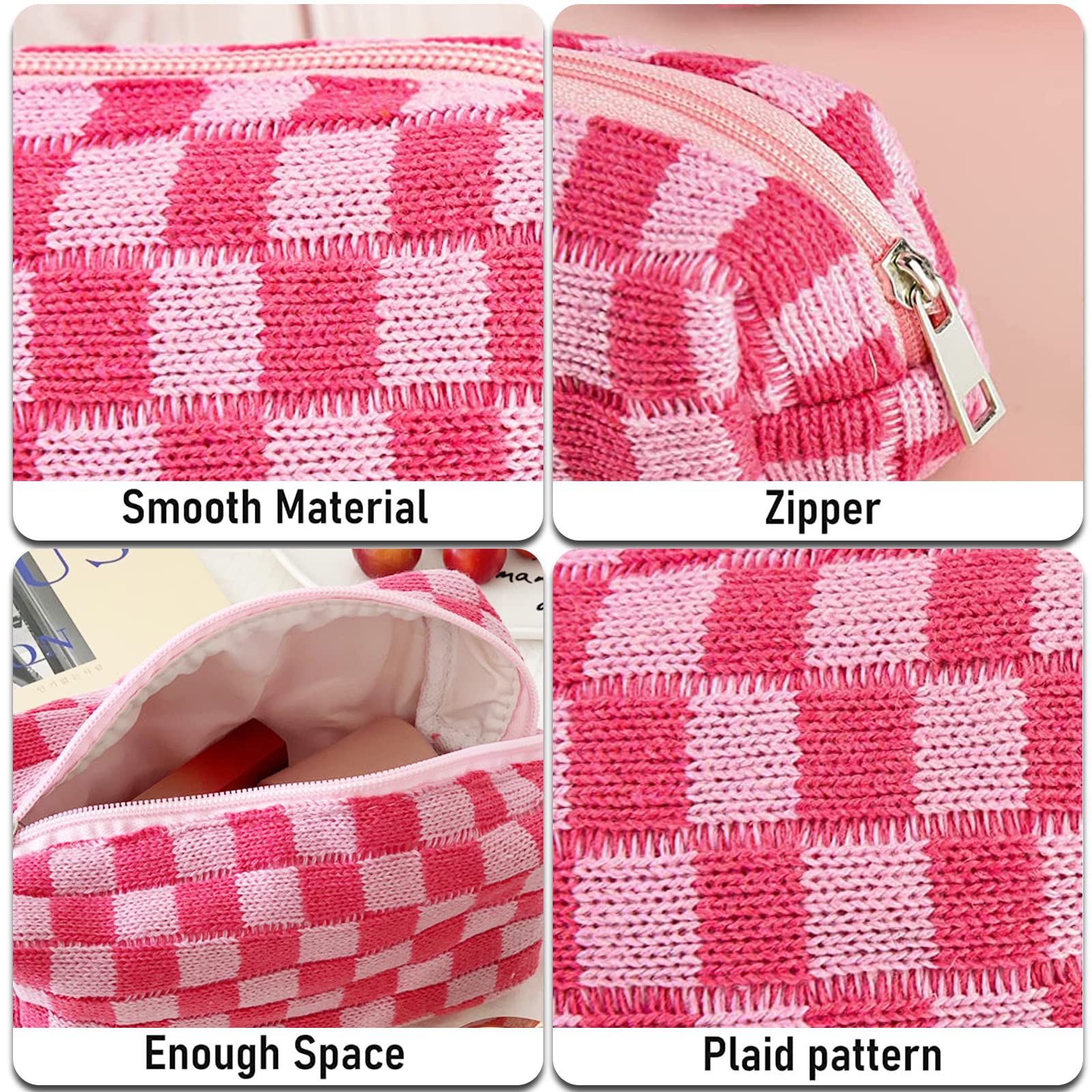 4 PCS Checkered Makeup Bags for Women - Large Capacity Cosmetic Organizer Pouch, Plaid Travel Toiletry Bag for Makeup Brushes & Pencils Storage | Perfect for Travel, Gym & Daily Beauty Essentials