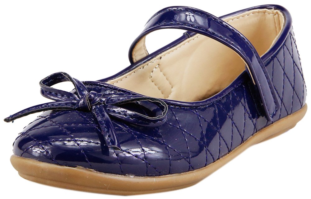 The Doll Maker Girls Bow Top Glossy Strap Flat Shoes - Cute Comfortable Ballet Flats for School, Party & Everyday Wear