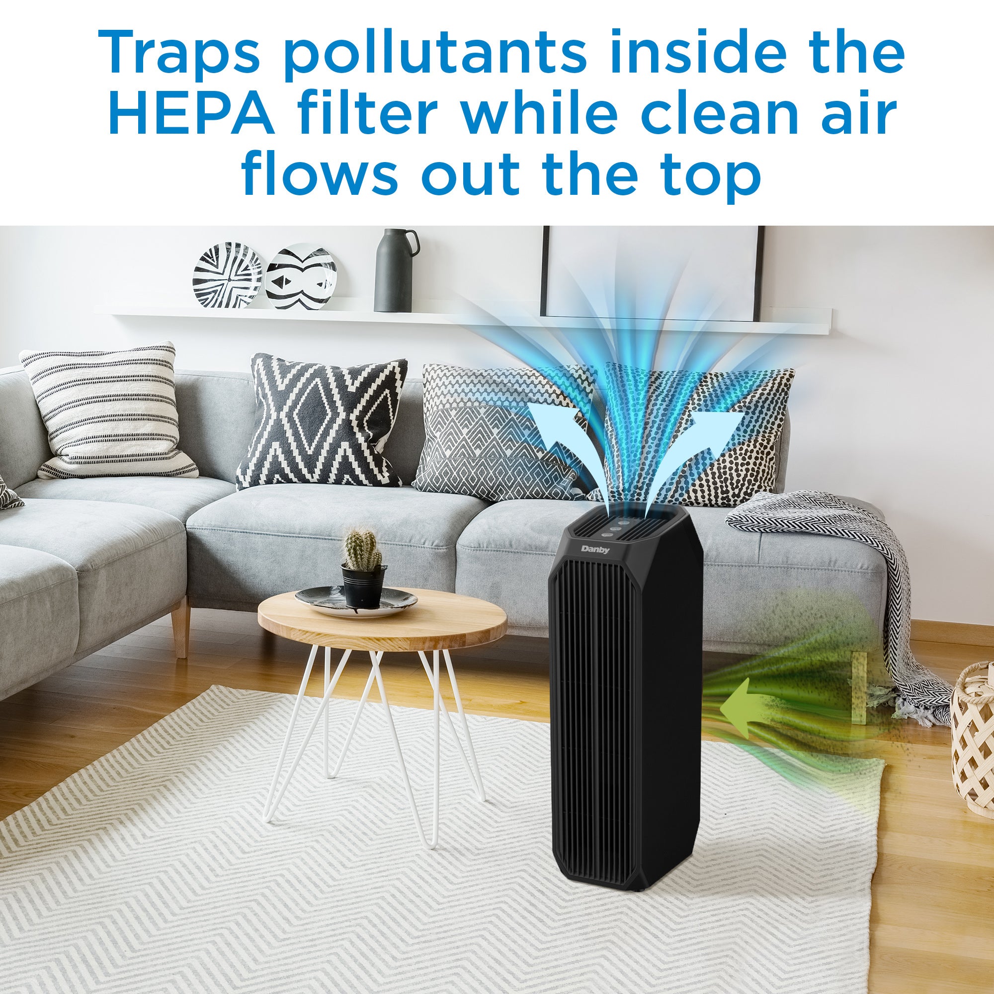 Danby DAP143BAB UV Air Purifier for Home & Office - Covers up to 210 sq. ft. - Black - Eliminates Allergens, Dust & Odors - Perfect for Bedrooms, Living Rooms & Small Spaces