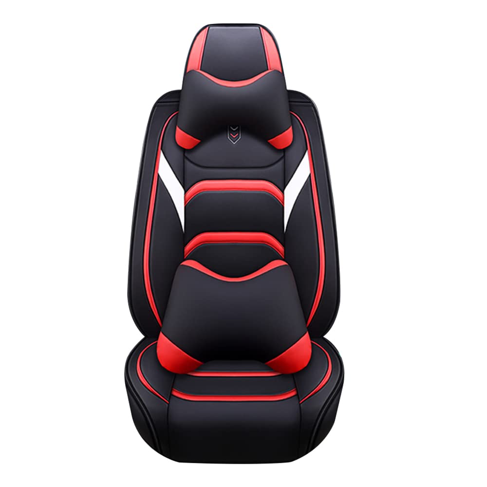 Premium All-Season Luxury Car Seat Covers for Volkswagen Jetta - Leather, Waterproof, Non-Slip & Airbag Compatible (Black/Red) | Perfect for Daily Commute, Road Trips & Car Protection