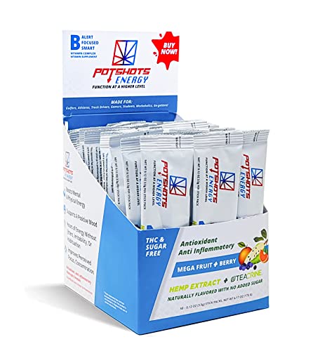 POTSHOTS Energy Drink Powder - Anti-Inflammatory & Antioxidant Nootropic Pre-Workout Supplement for Endurance Hydration - 50 Single Serve Stick Packs (Just Add Water) - Perfect for Gym, Running & Outdoor Activities