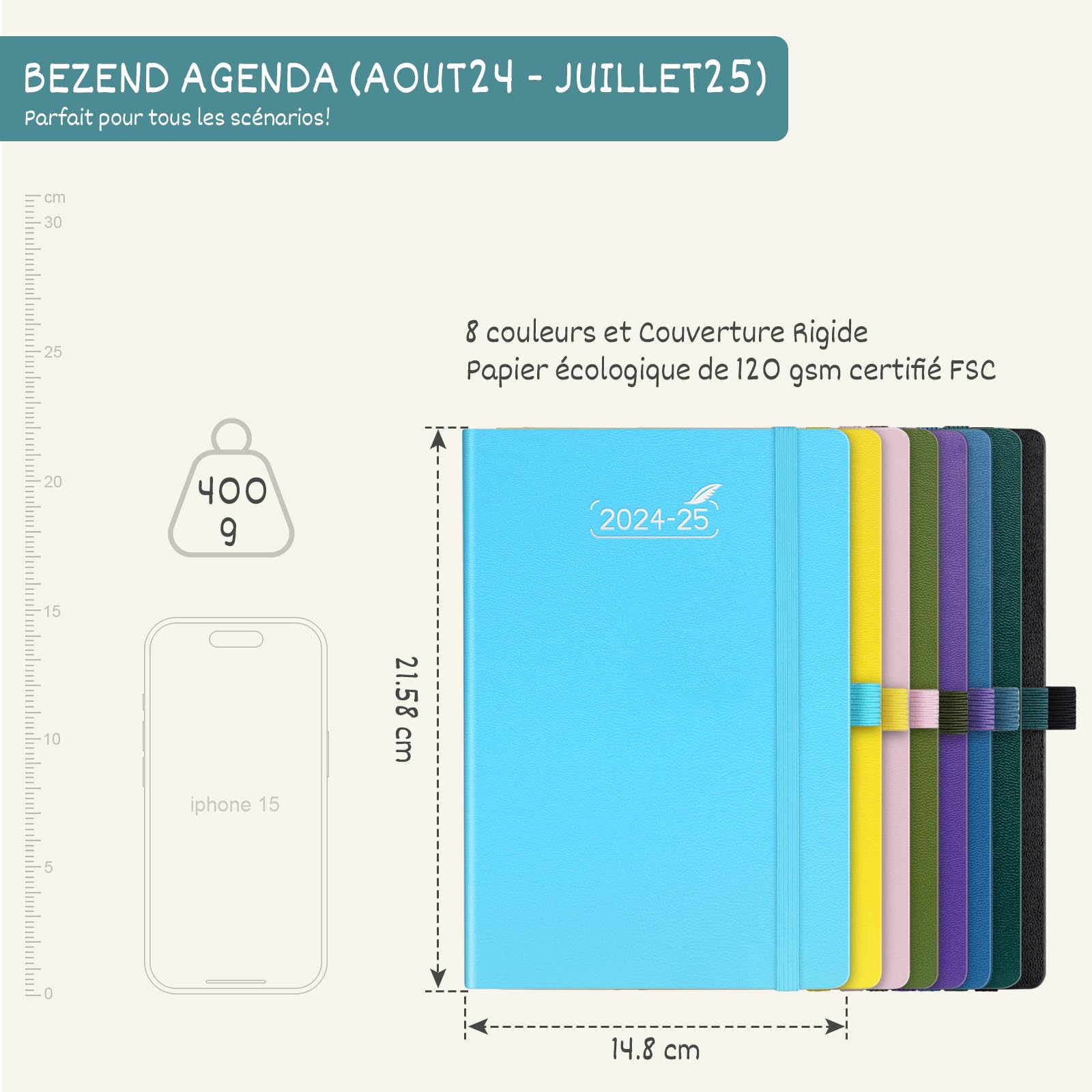 BEZEND 2024-2025 Weekly Planner A5 Size | August 2024 to July 2025 School Planner | Hardcover Academic Diary with 120gsm Thick Paper & Note Sections - Perfect for Students, Teachers & Office Professionals