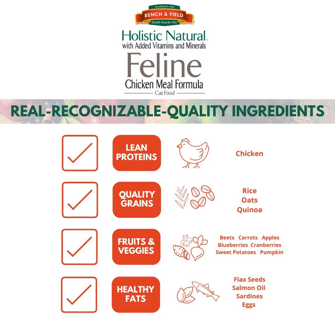 Premium Holistic Natural Adult Dry Cat Food - Chicken Meal & Brown Rice Recipe, 25lb Bag | High Protein Grain-Inclusive Kibble for Indoor & Outdoor Cats | Supports Healthy Digestion & Shiny Coat